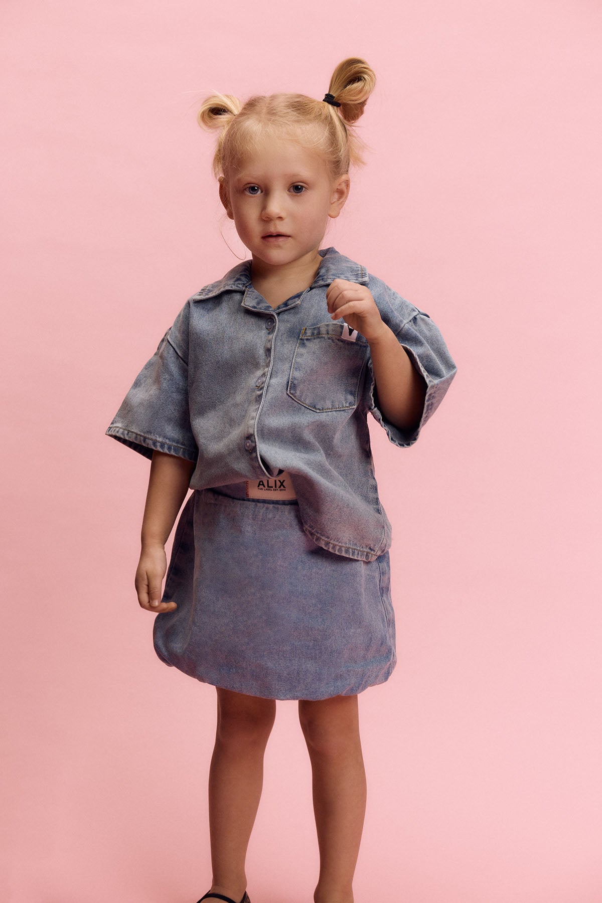 KIDS SHORT SLEEVE DENIM BLOUSE
