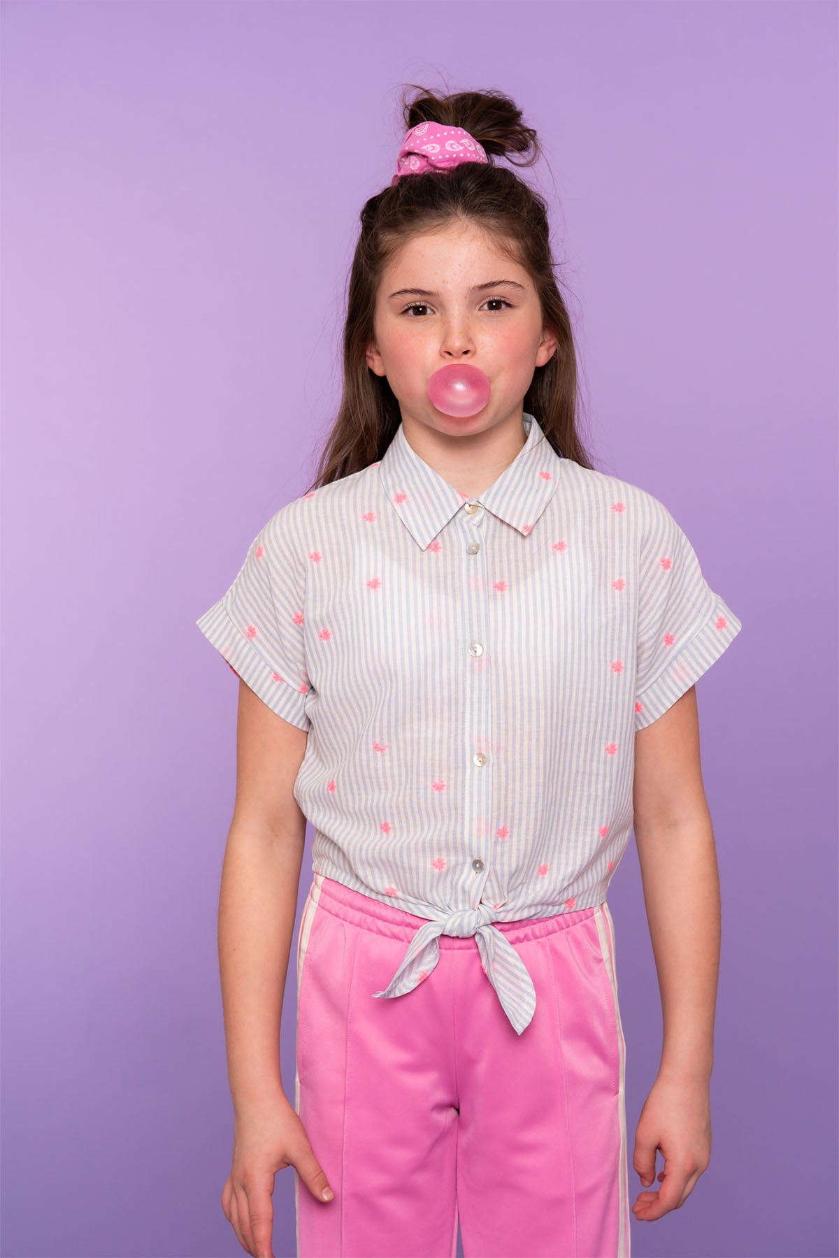 Blouse knot neon flower