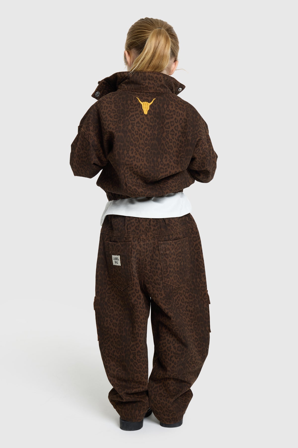kids woven leopard cargo pants