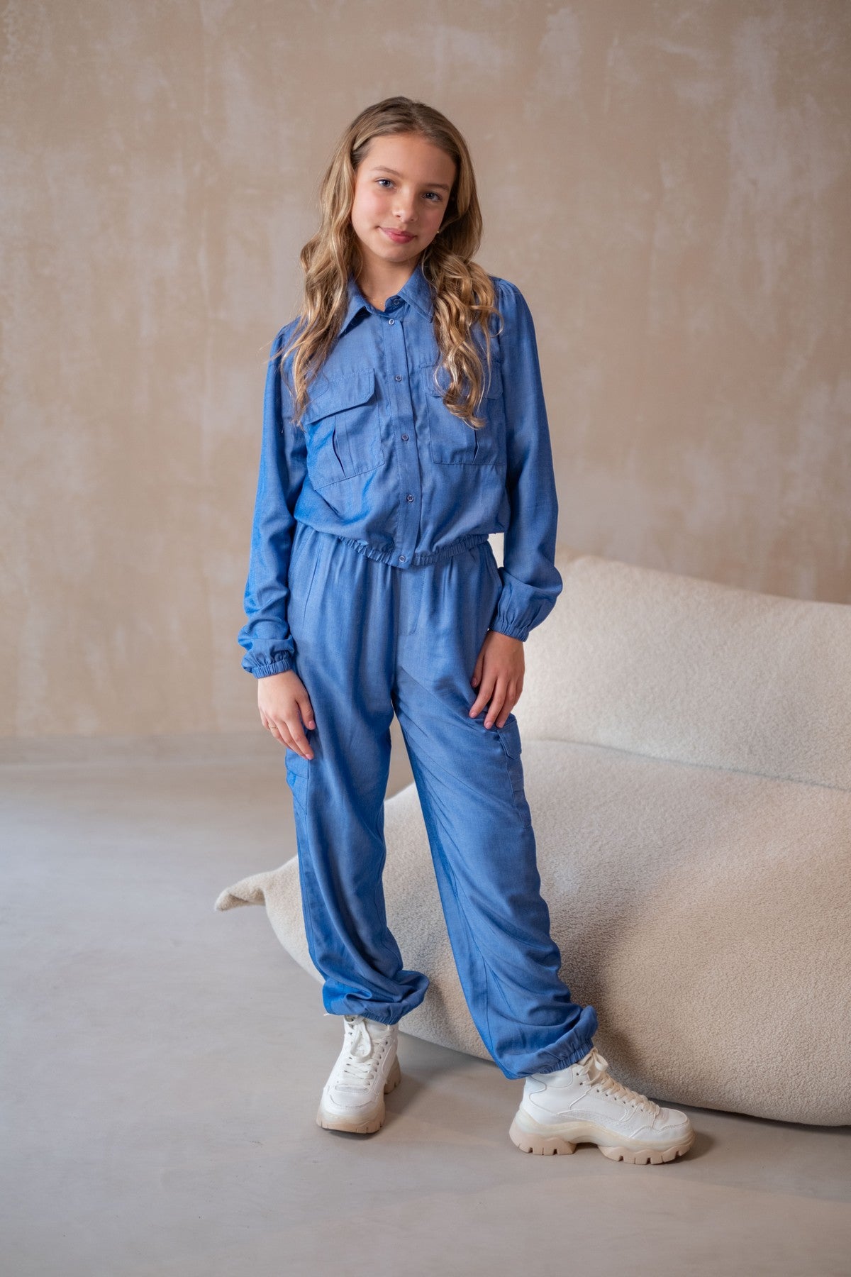 Flevy Flo young parachute pants with elastic in hem indigo