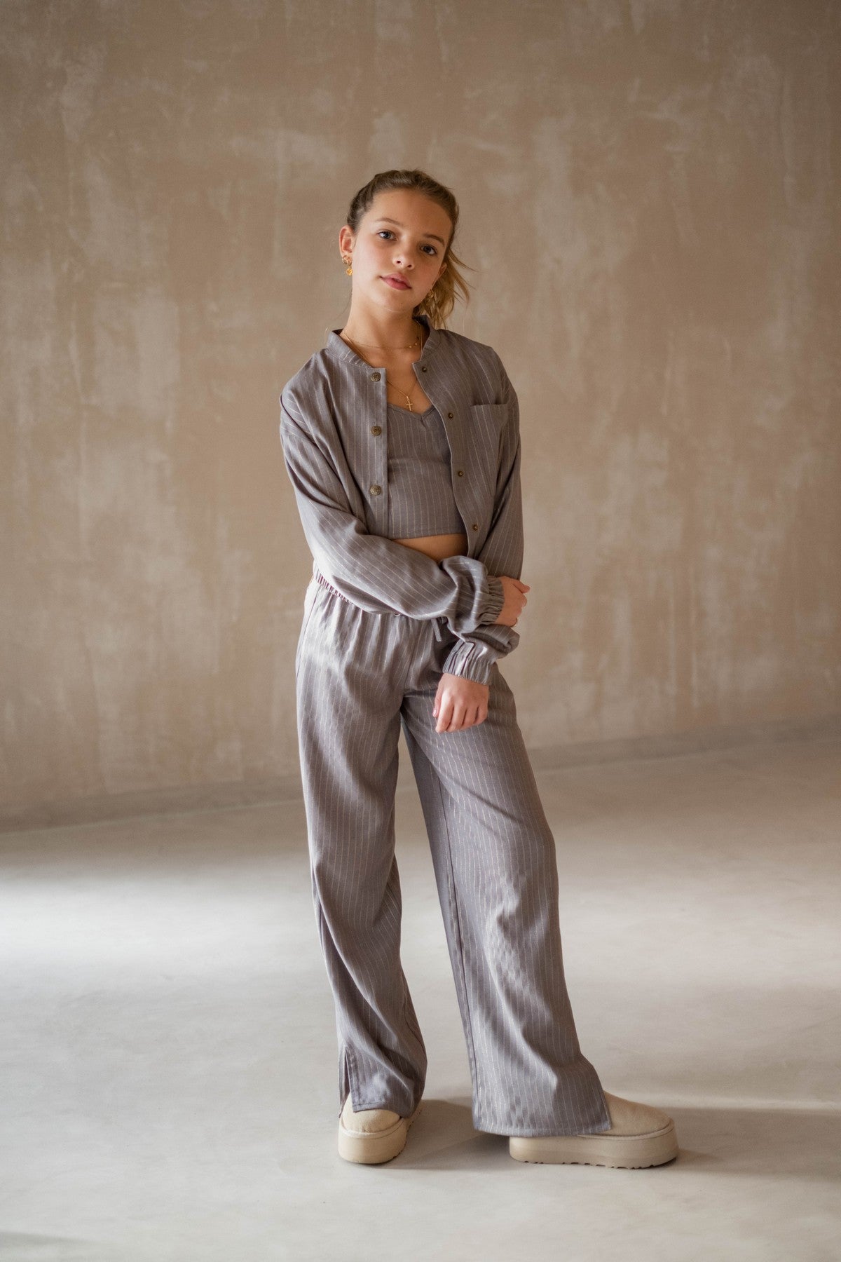 Filly Flo young pinstripe wideleg grey