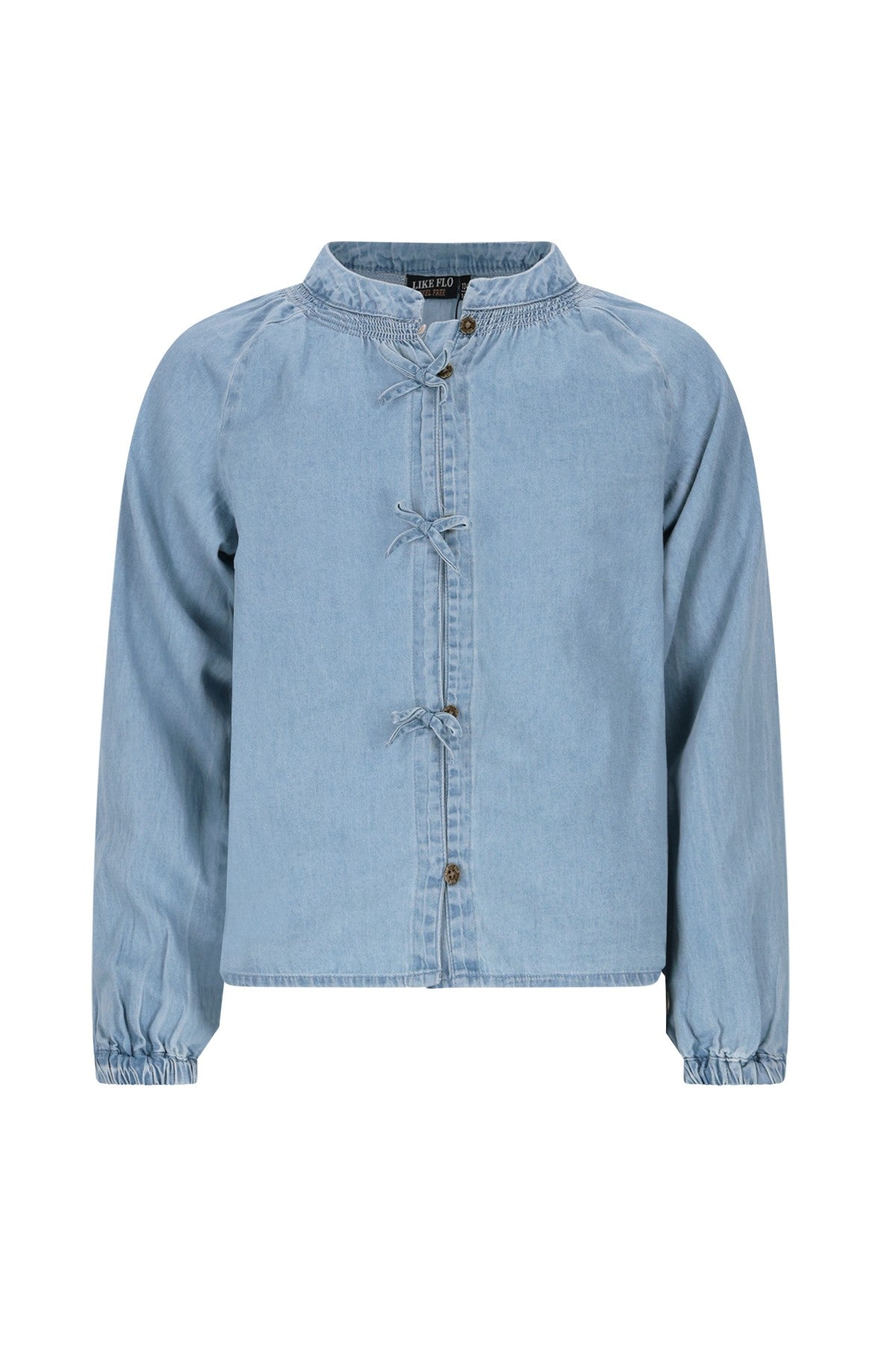 Chei Flo girls chambrey blouse with fake bow closure