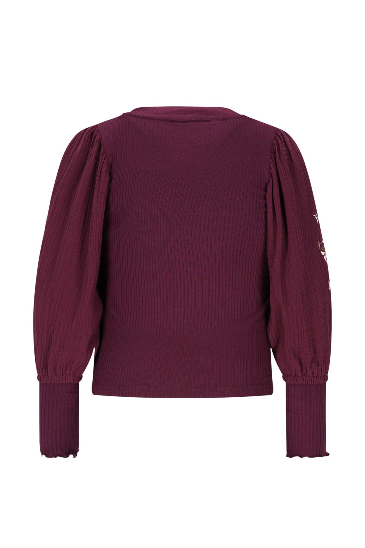 Eloise Flo girls top with rib body and balloon sleeves cherry