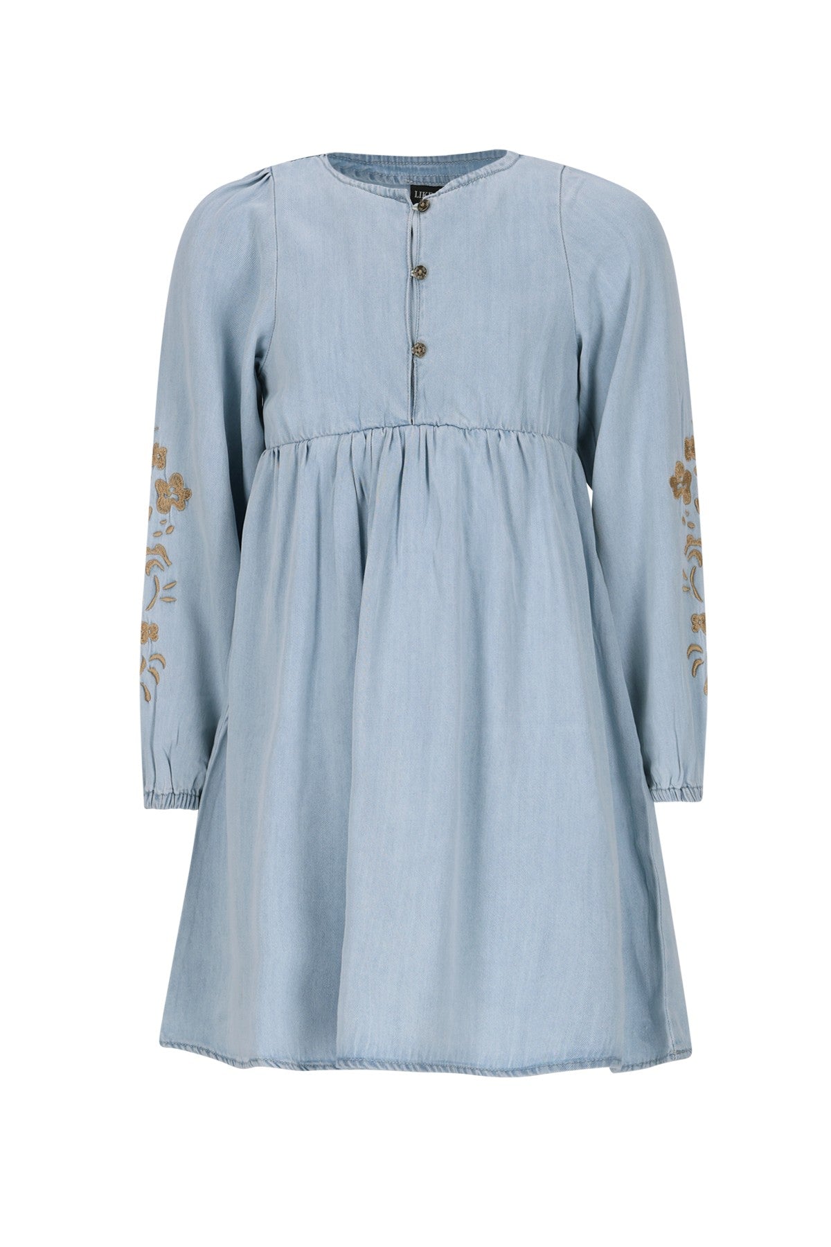 Mischa Flo girls chambrey dress with embroidery at sleeve