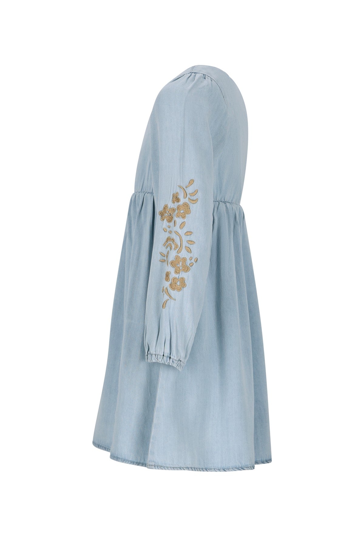 Mischa Flo girls chambrey dress with embroidery at sleeve