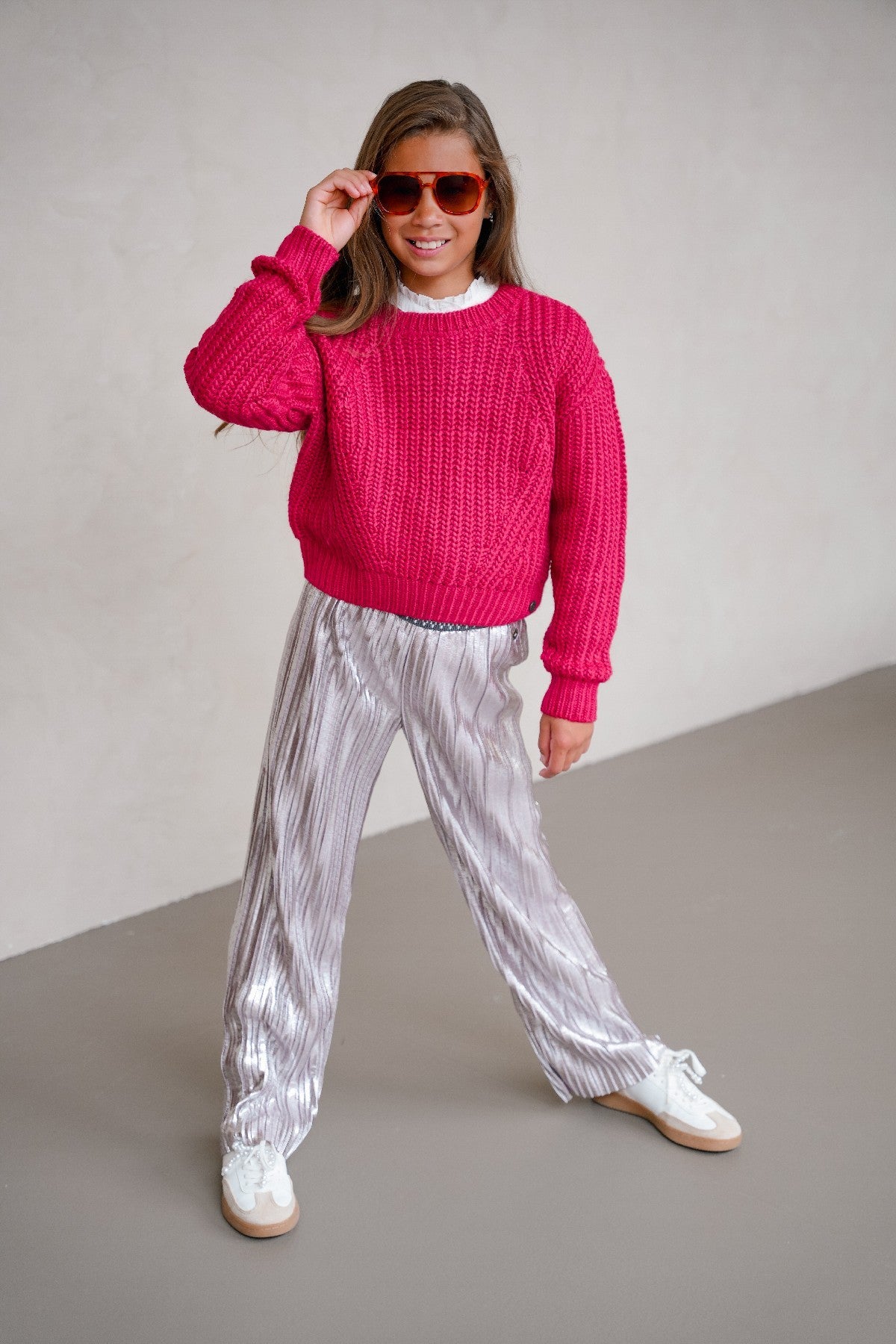 Folly Flo girls plissé glitter pant Silver
