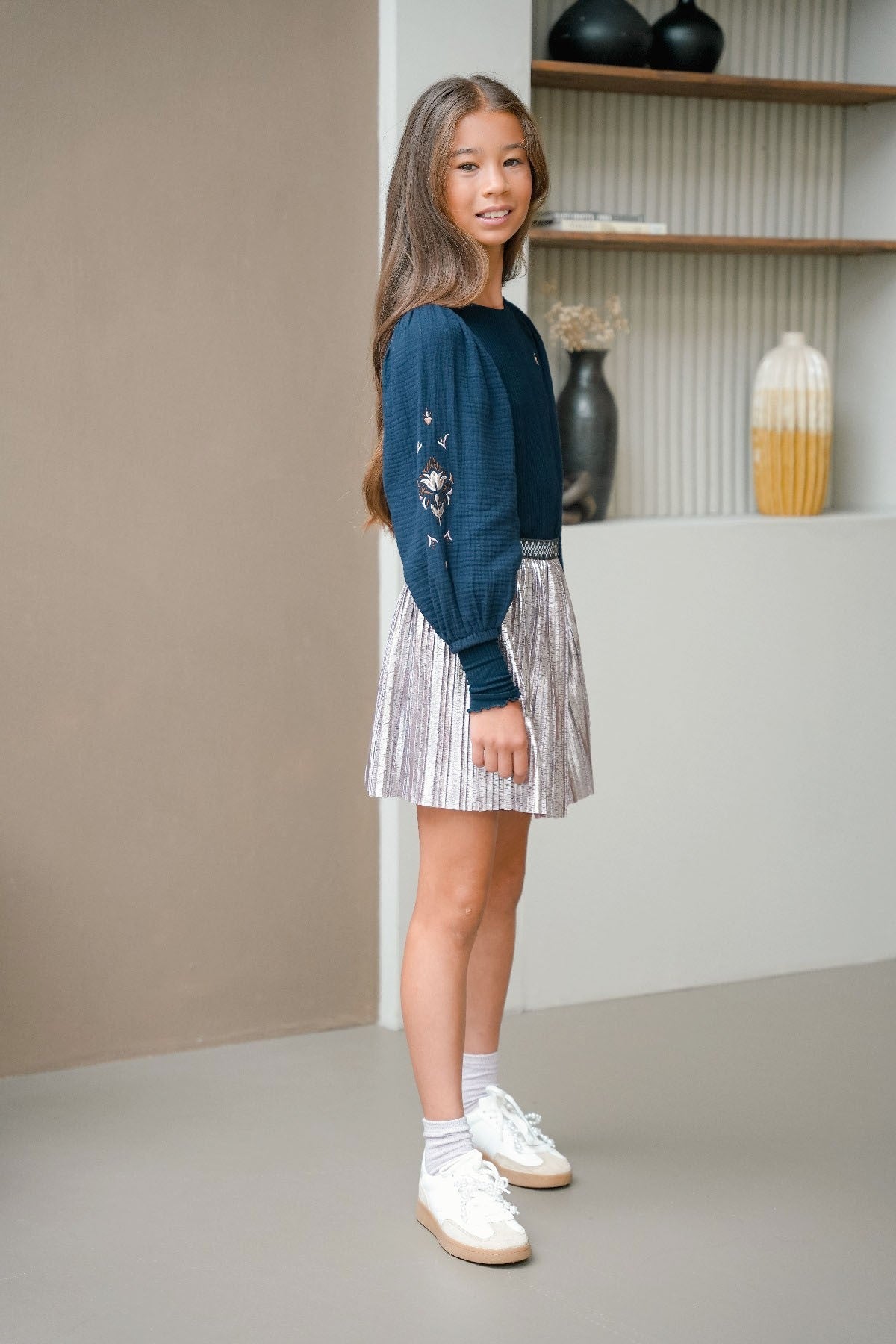 Solly Flo girls plissé glitter skirt Silver