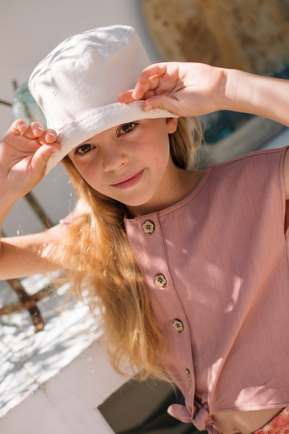 Clara Flo girls chambrey knotted top with CF closure