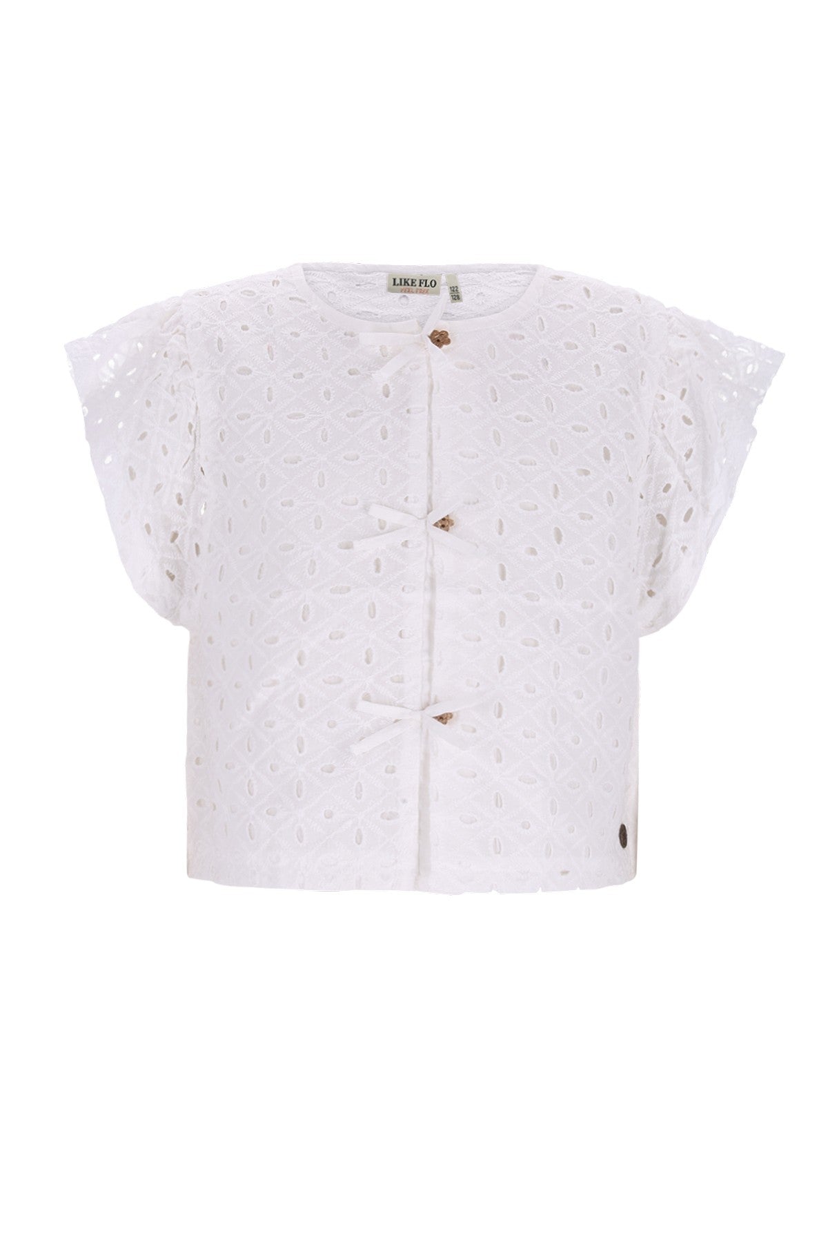 Charlotte Flo girls broderie anglaise blouse with fake bow closure