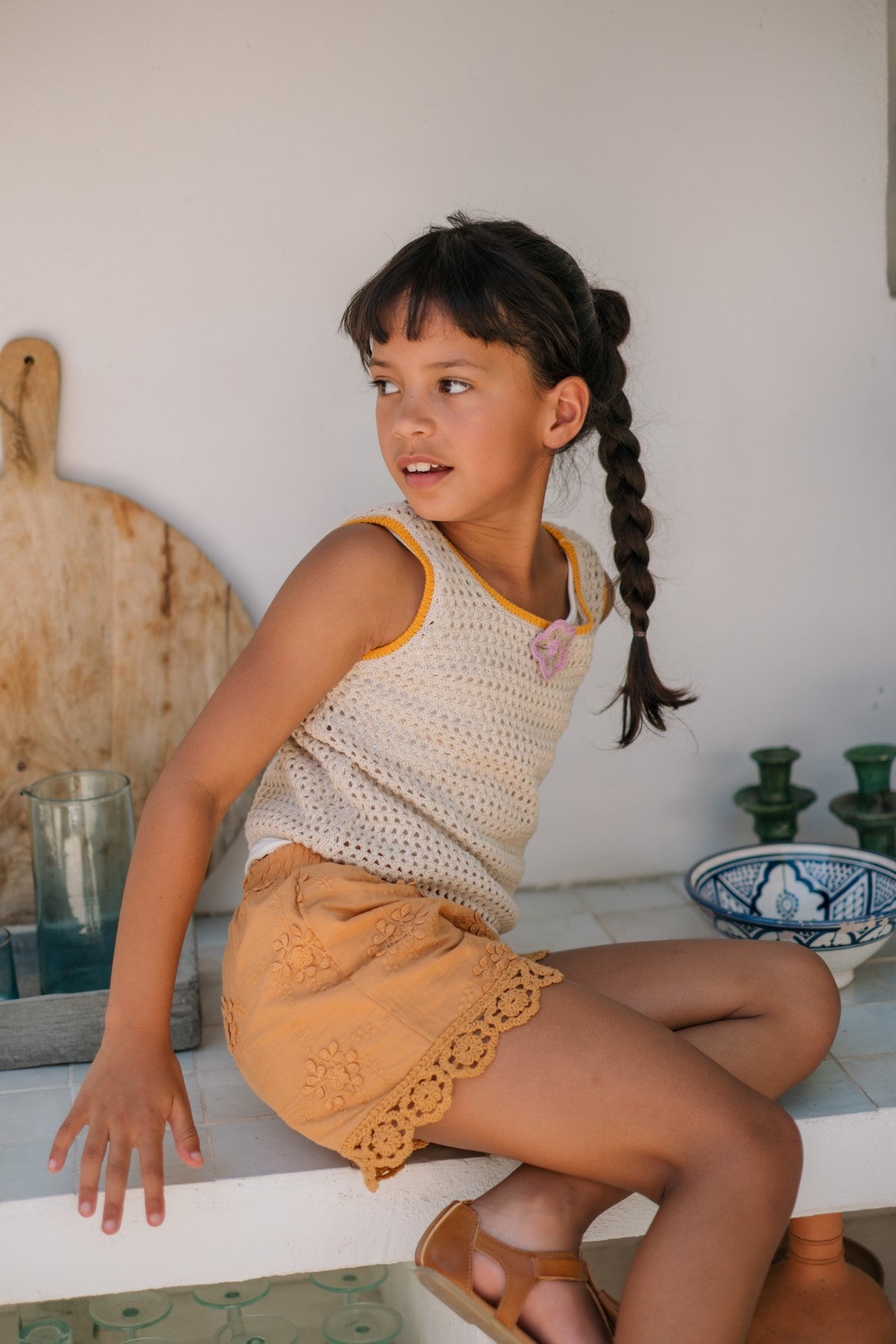 Fanny Flo girls 3D leaf embroidery short