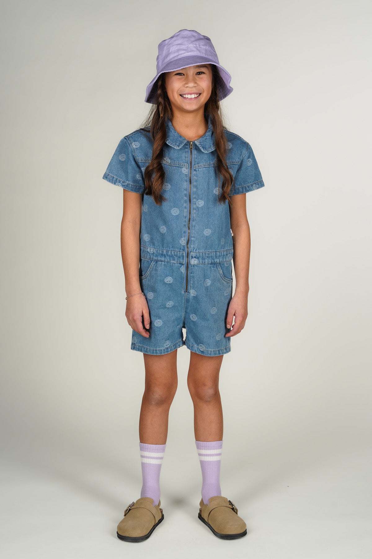 BOBBI smiley-denim playsuit