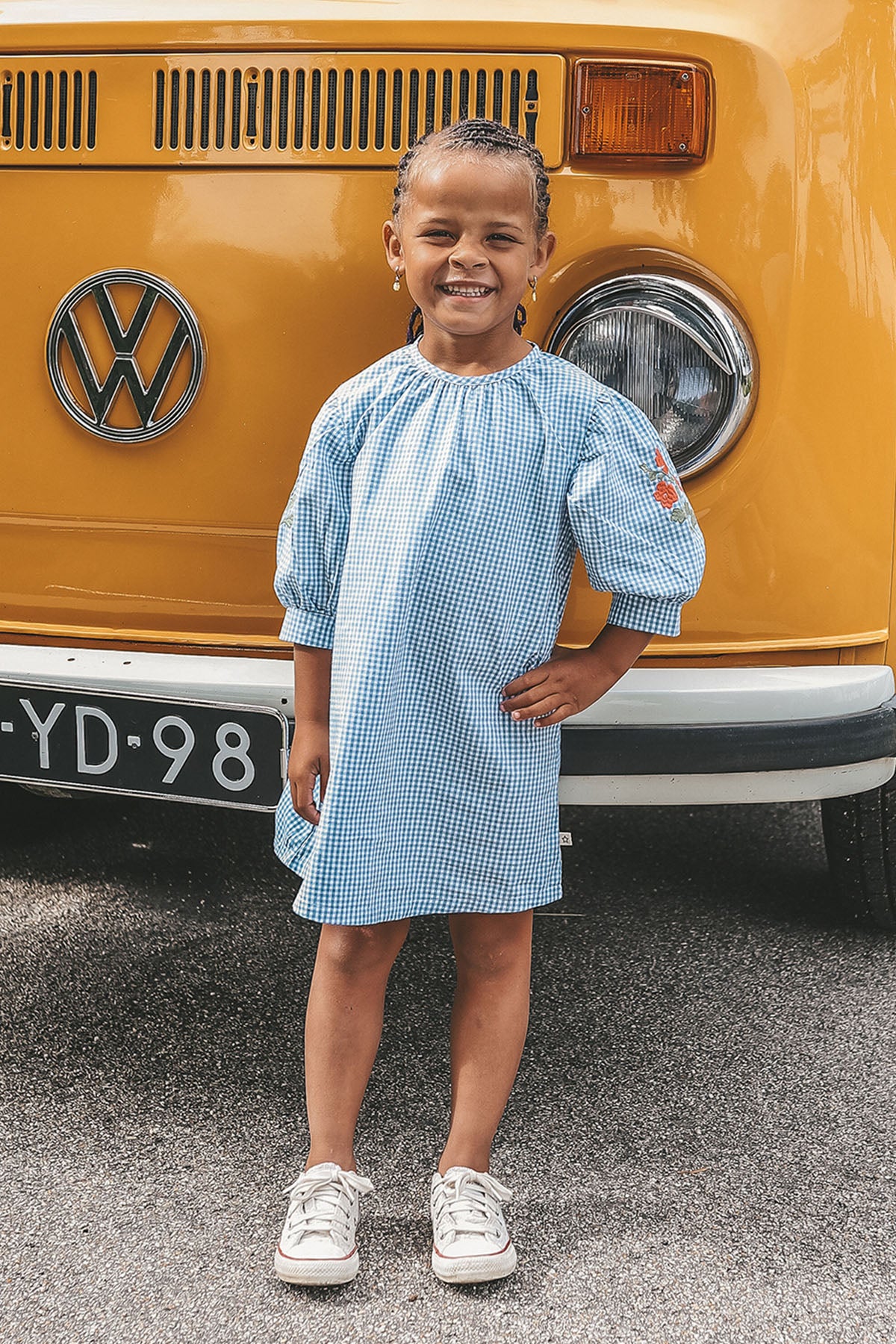 Vichy Blue Puff Sleeve Jurk