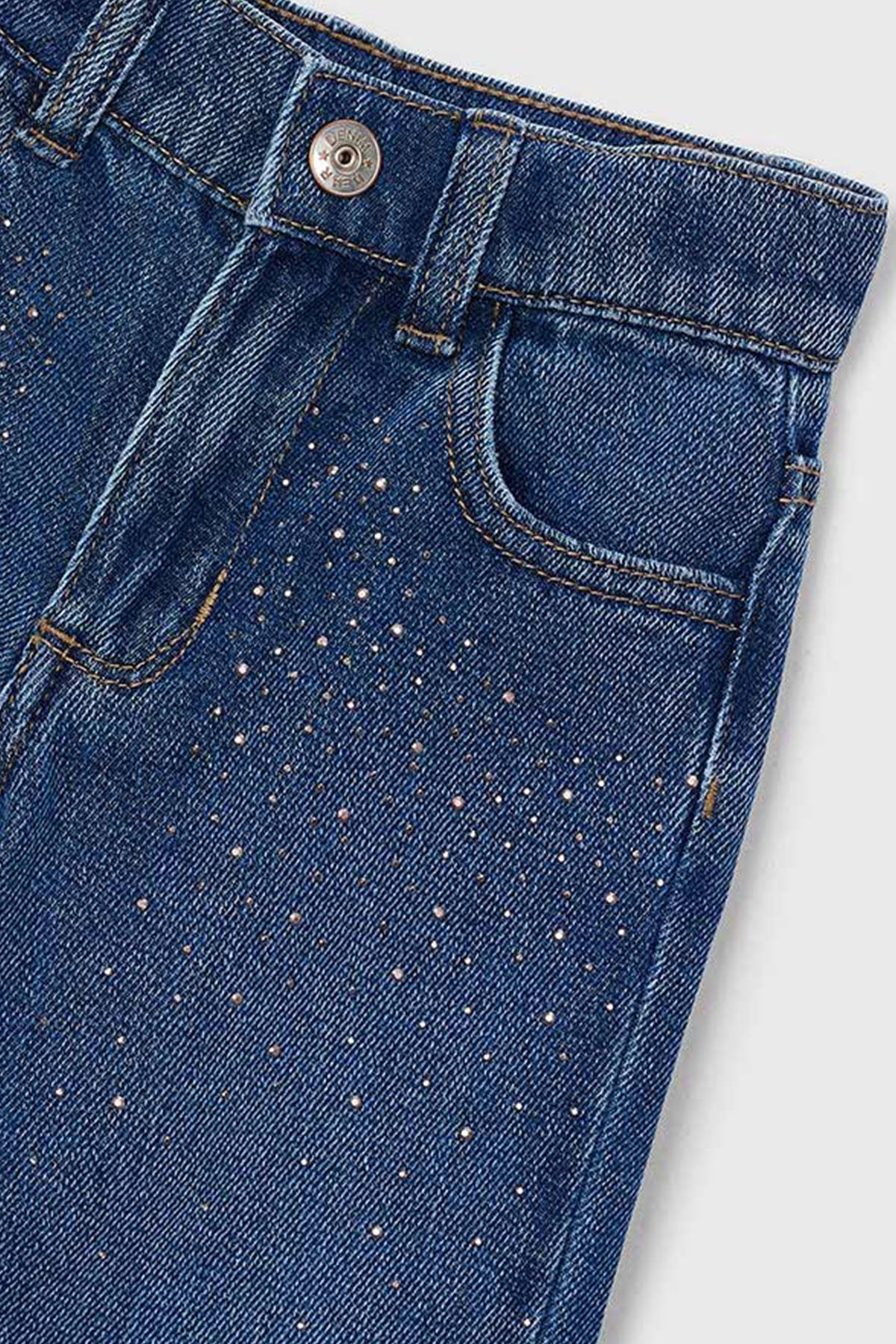 Printed long denim pants