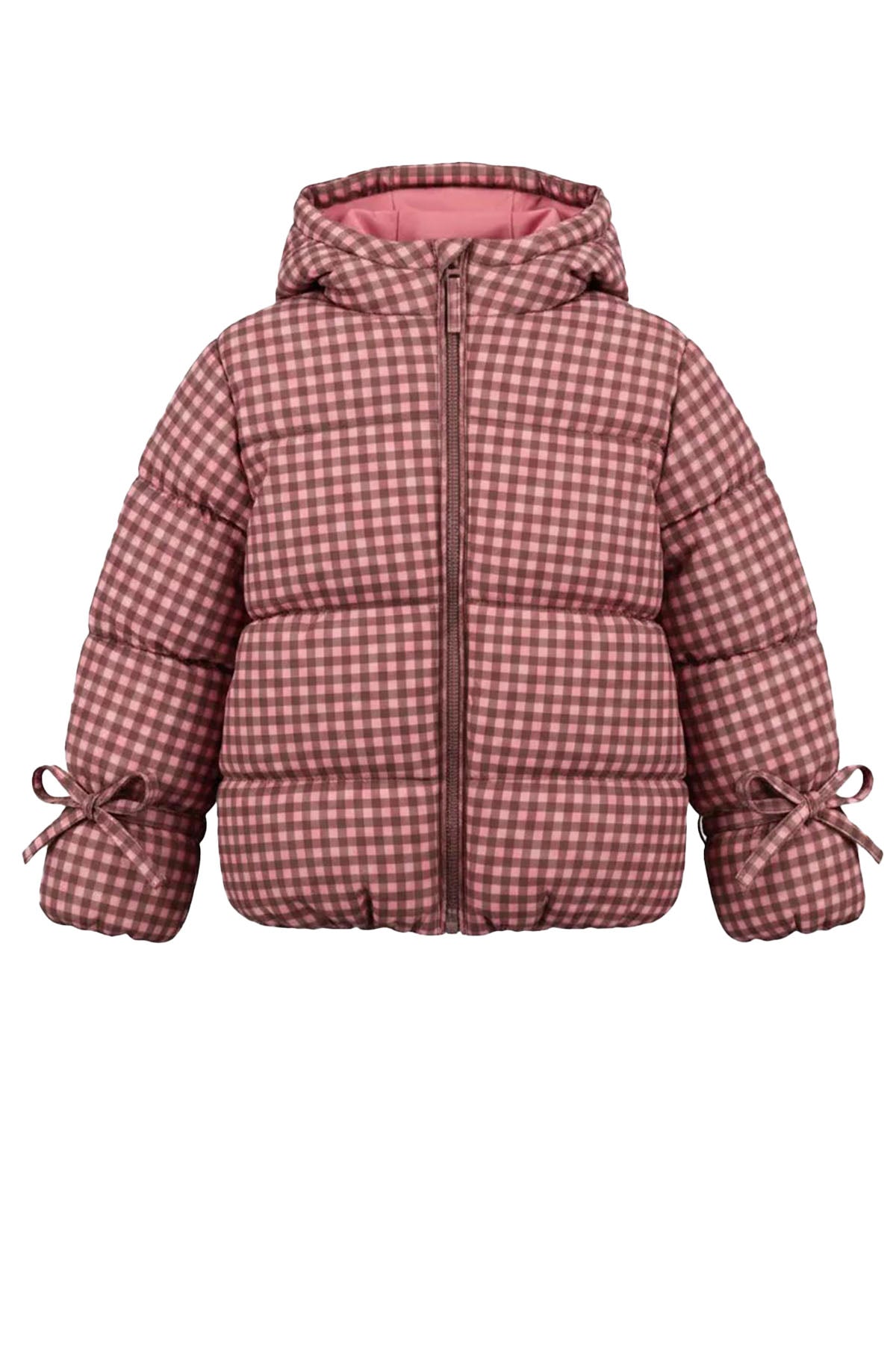 Gingham | Tie Puffer Coat