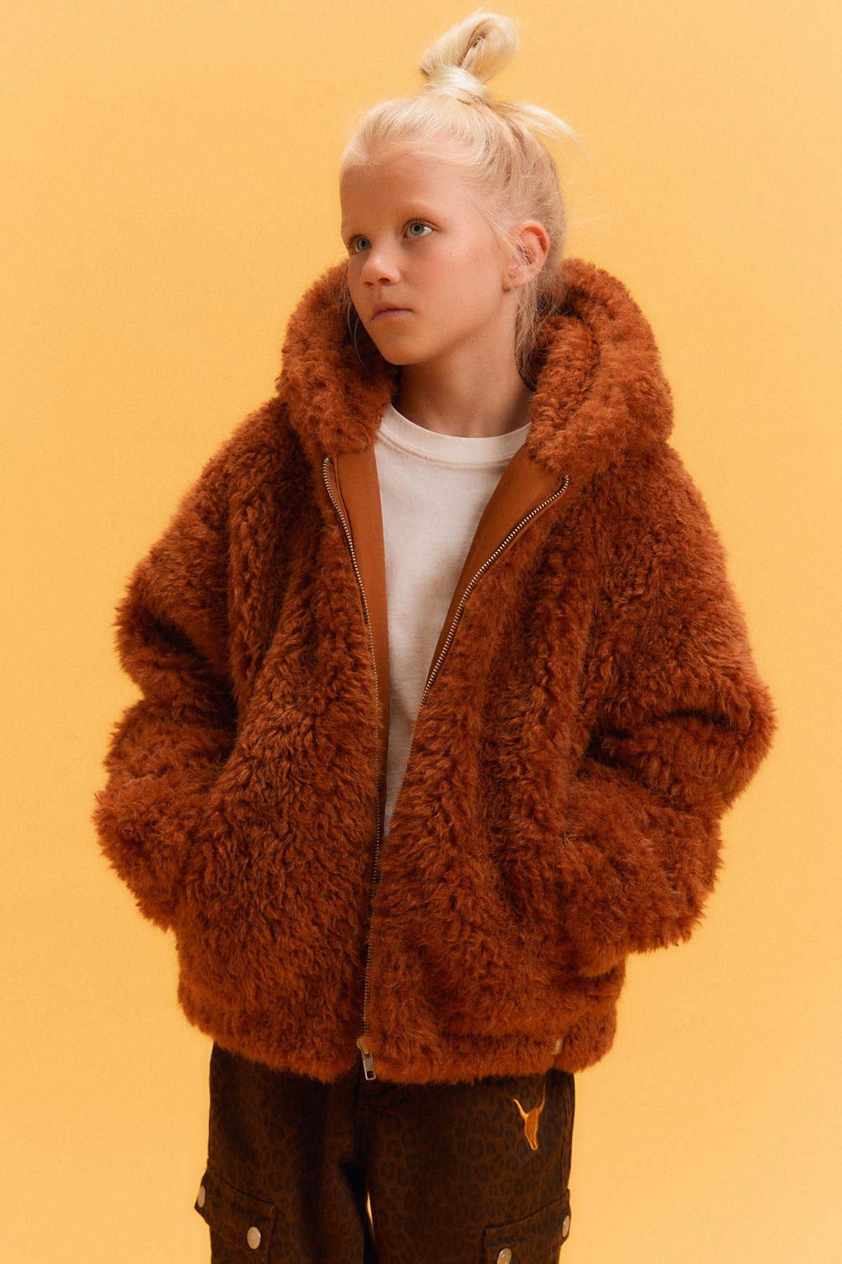 kids woven fur coat