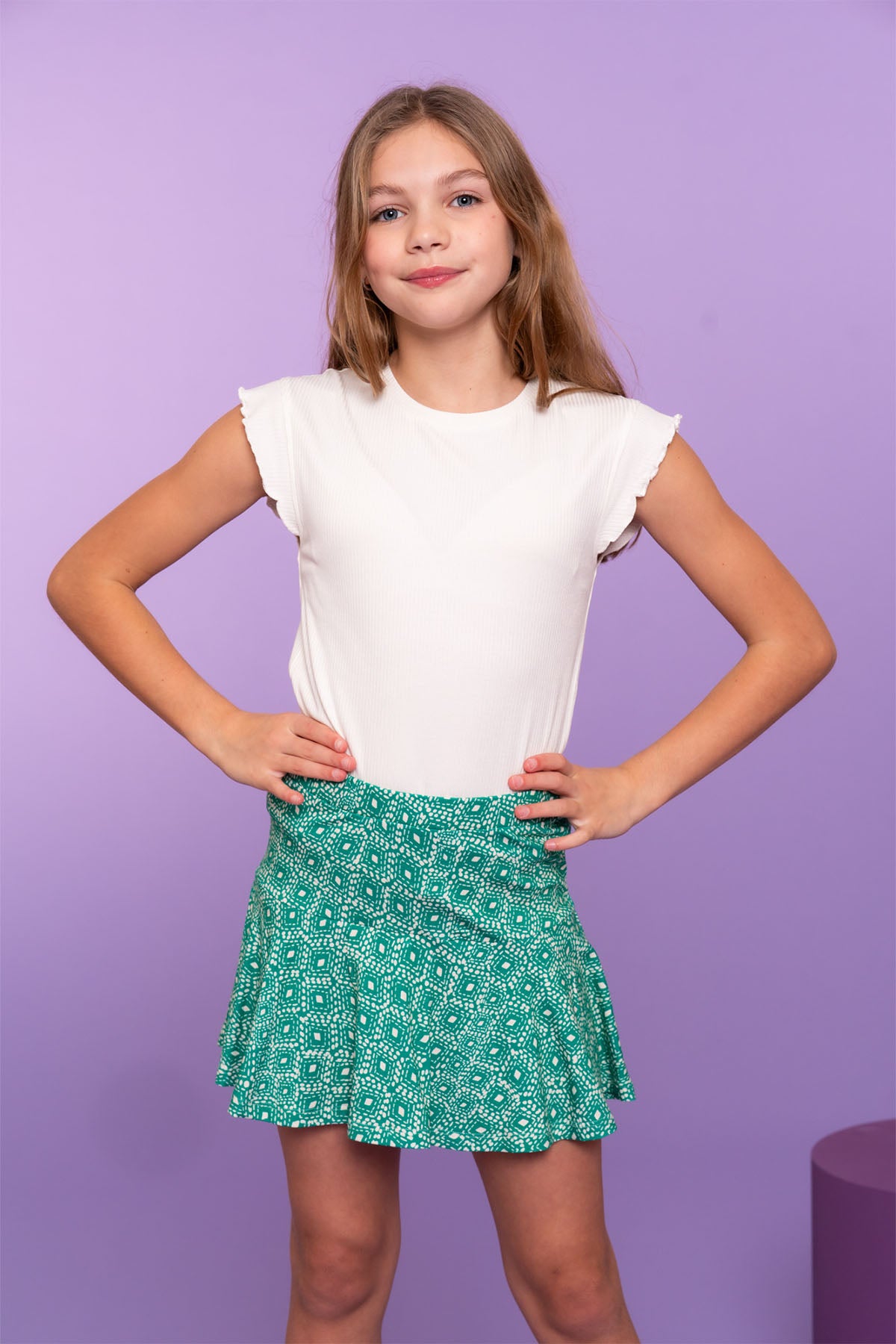 T-shirt rib ruffle sleeves