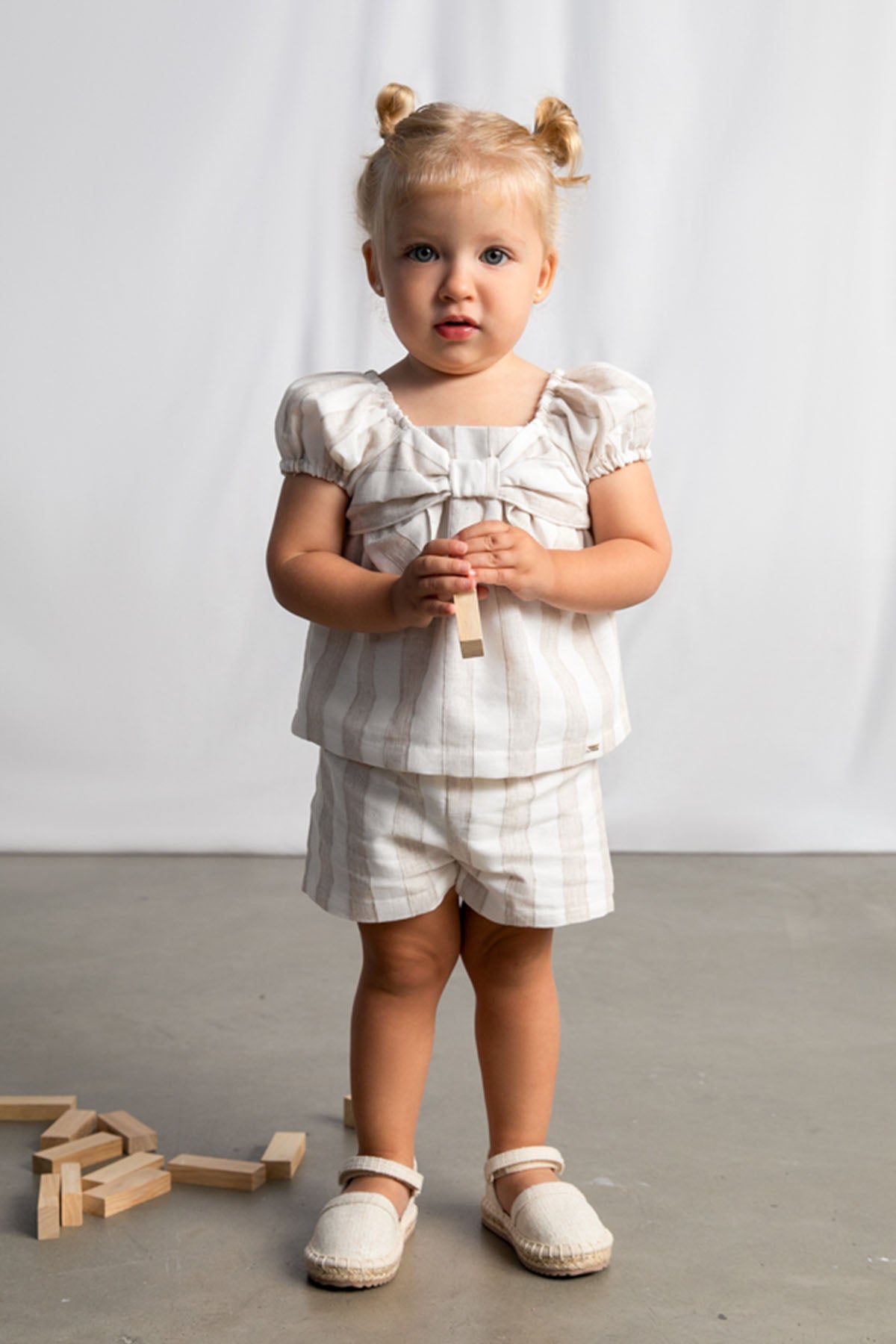 Striped shirt and short set Hazelnut