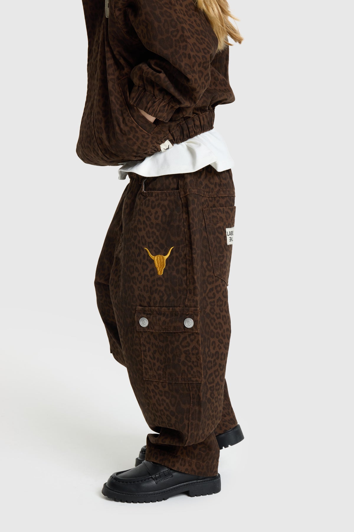 kids woven leopard cargo pants