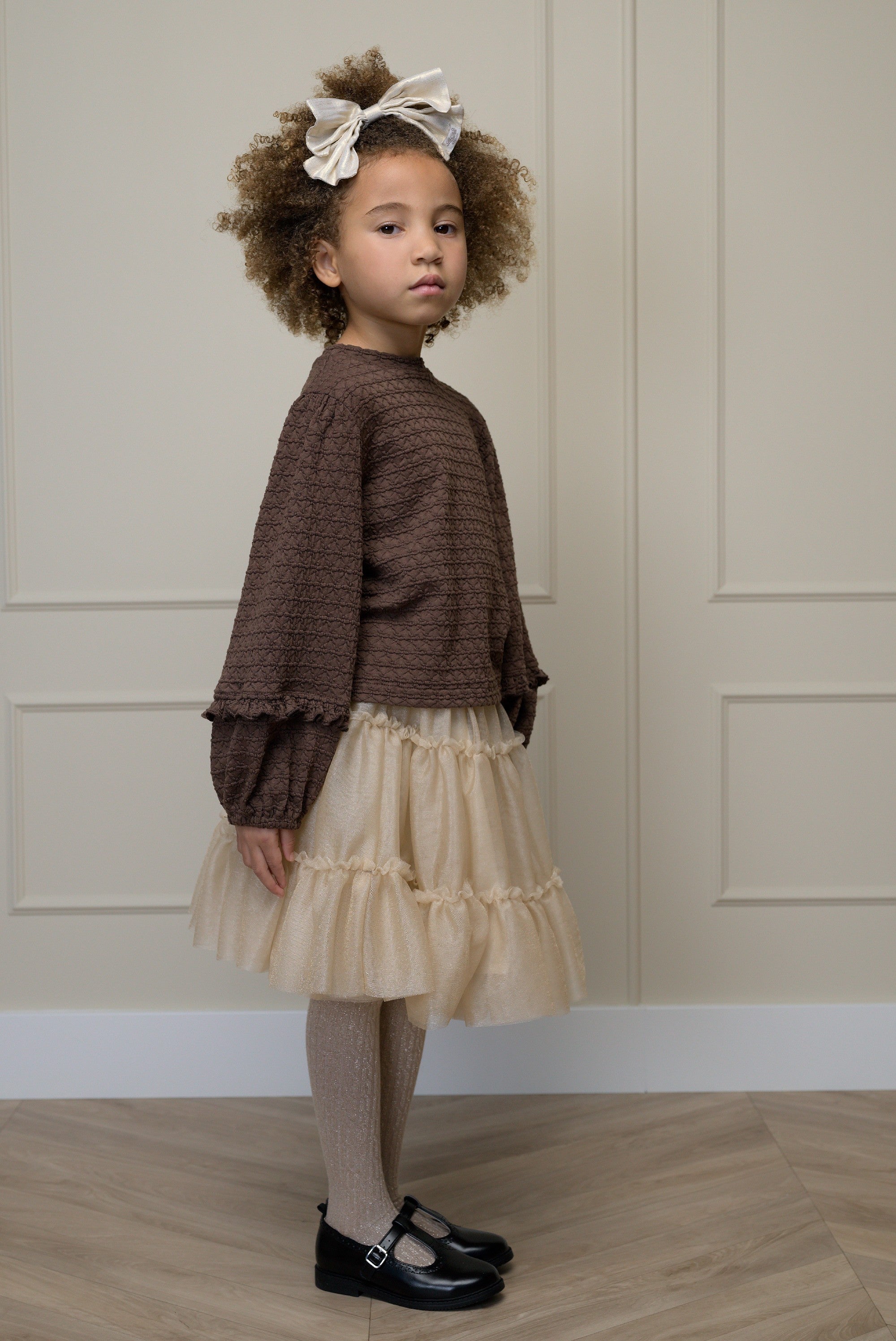 NOUR bow textured jersey top
