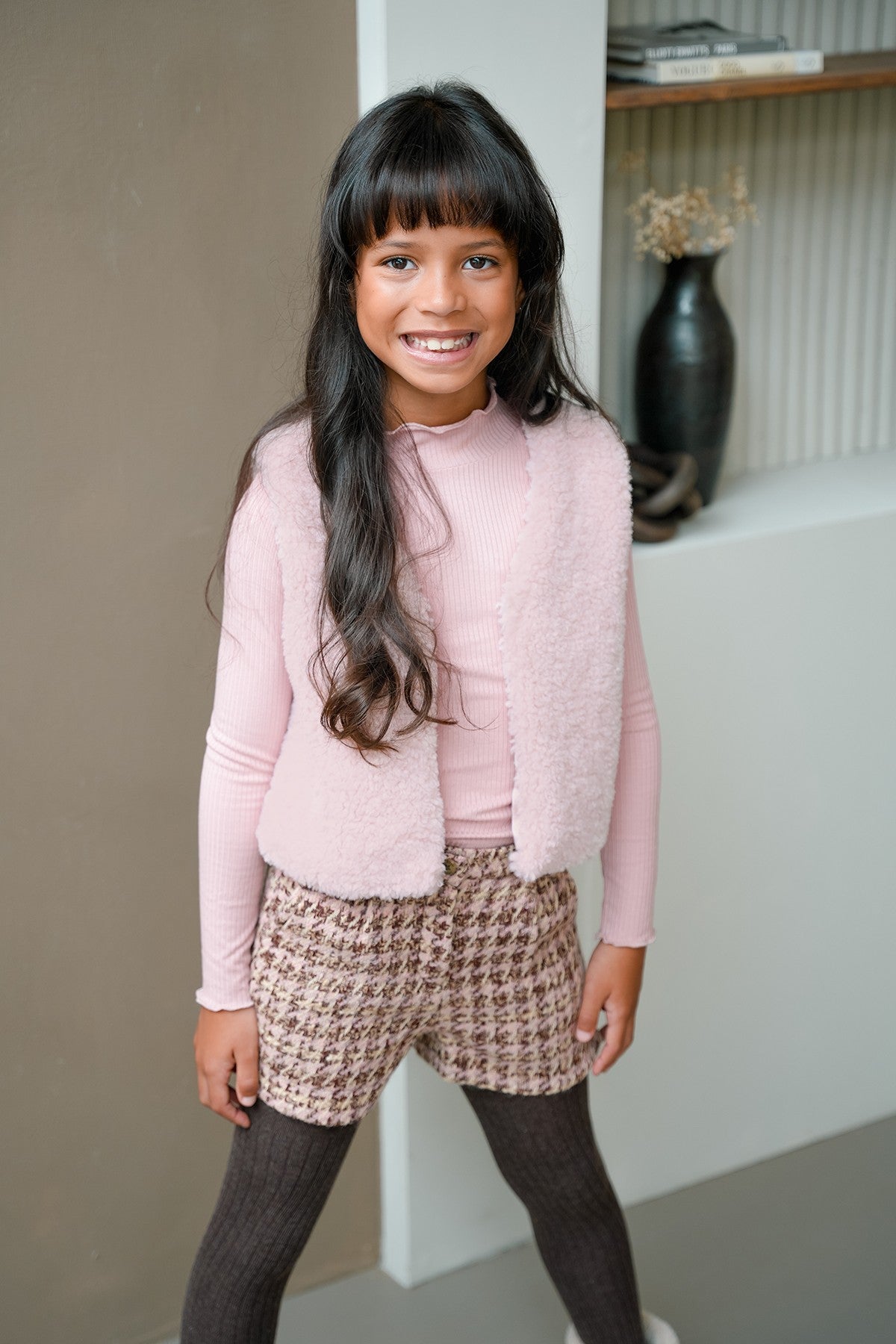 Diam Flo girls faux fur gilet old pink