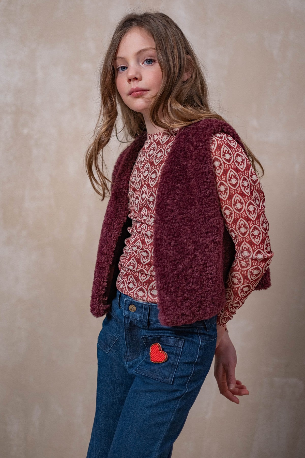 Diam Flo girls faux fur gilet cherry