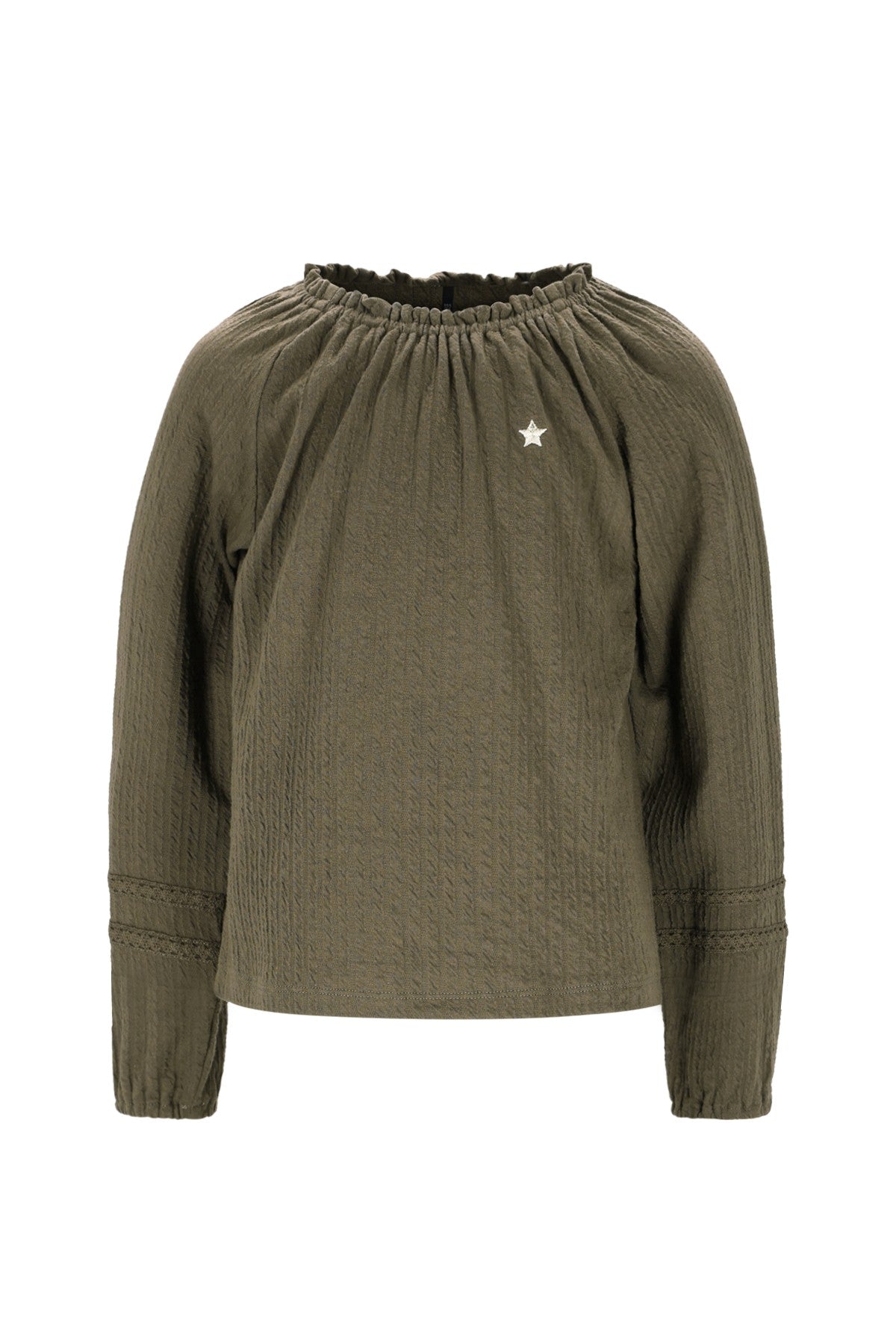 Eli Flo girls jacquard jersey blouse army