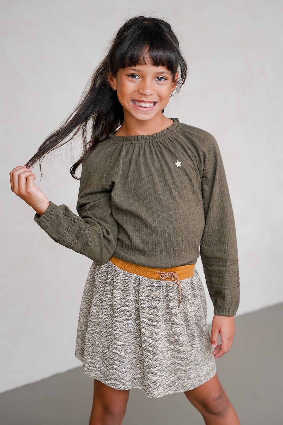 Eli Flo girls jacquard jersey blouse army