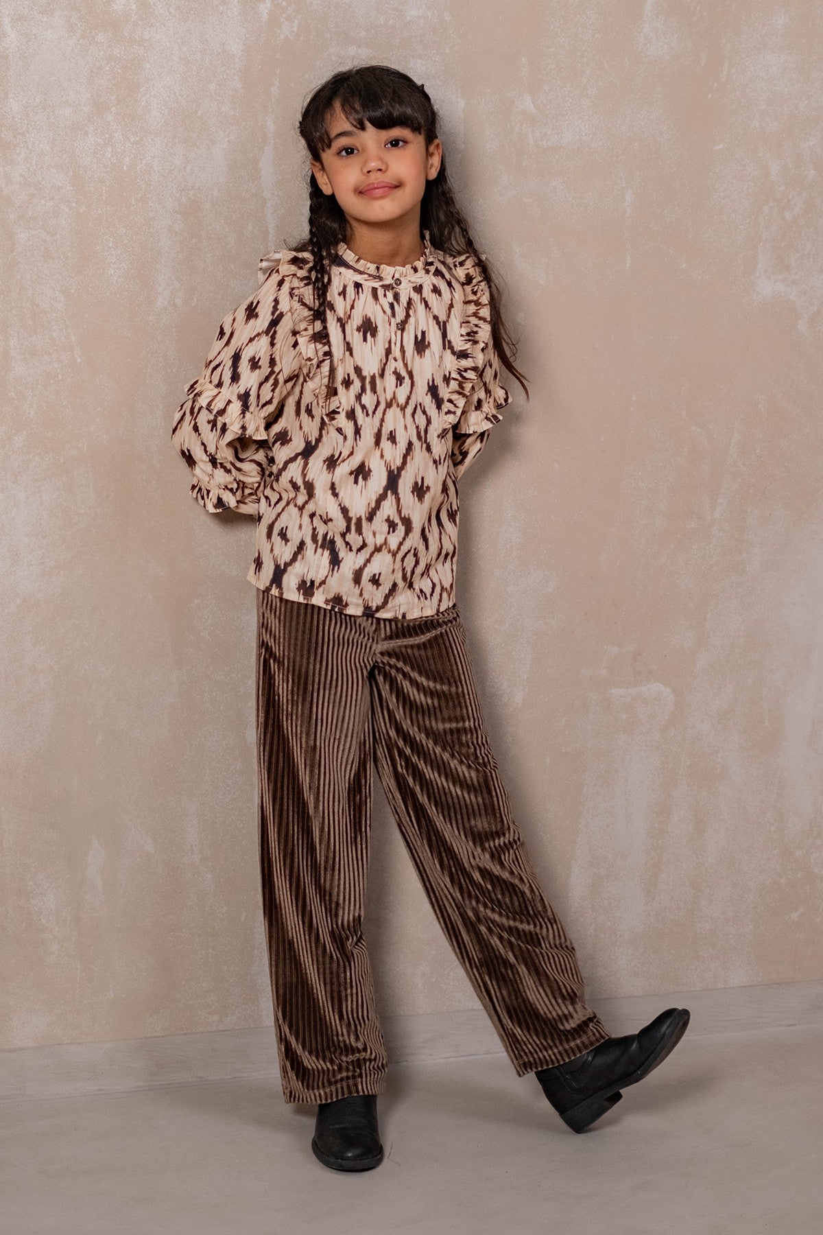 Fem Flo girls velvet wide leg pants choco
