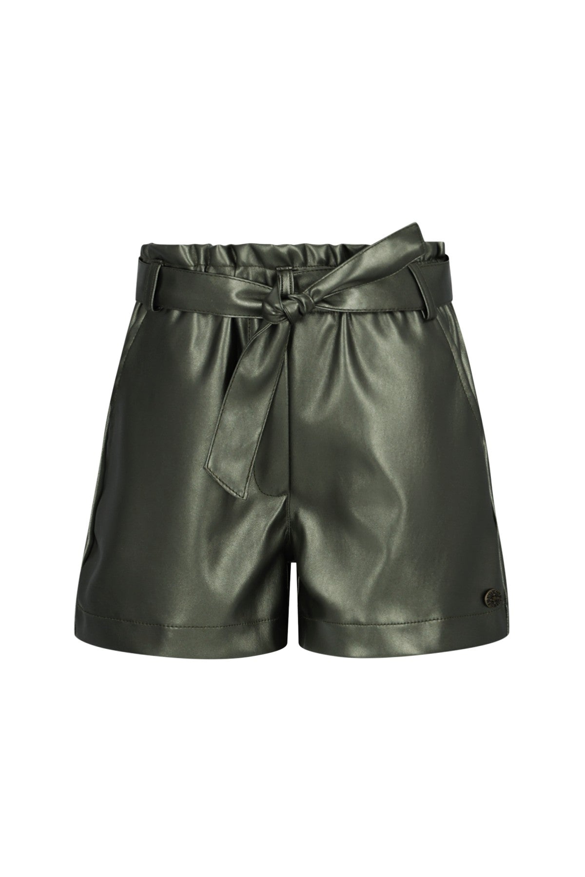 Fay-Linn Flo girls fake leather short with shell belt army