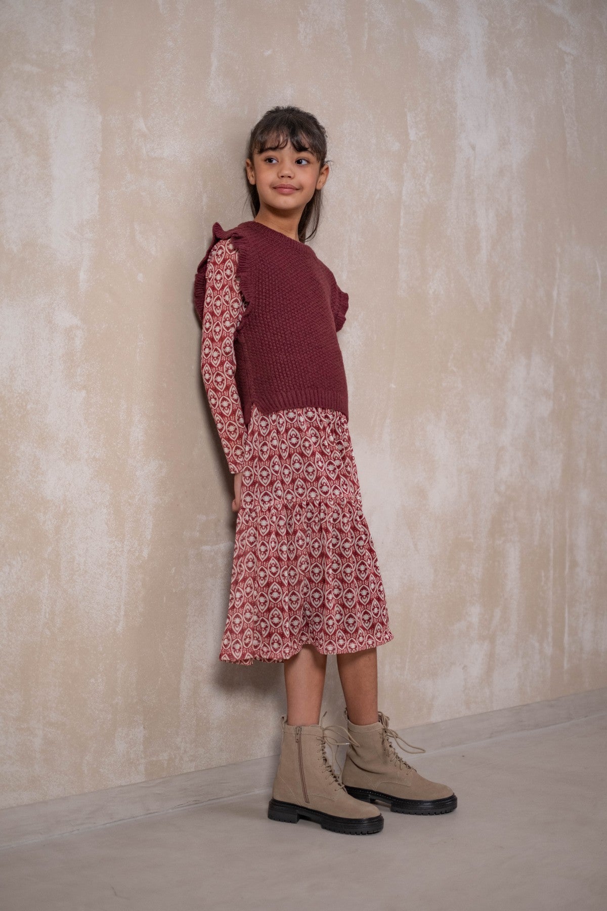 Mae Flo girls midi AOP mesh dress rood