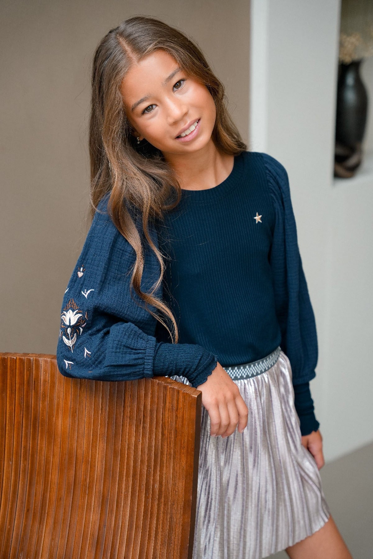 Solly Flo girls plissé glitter skirt Silver