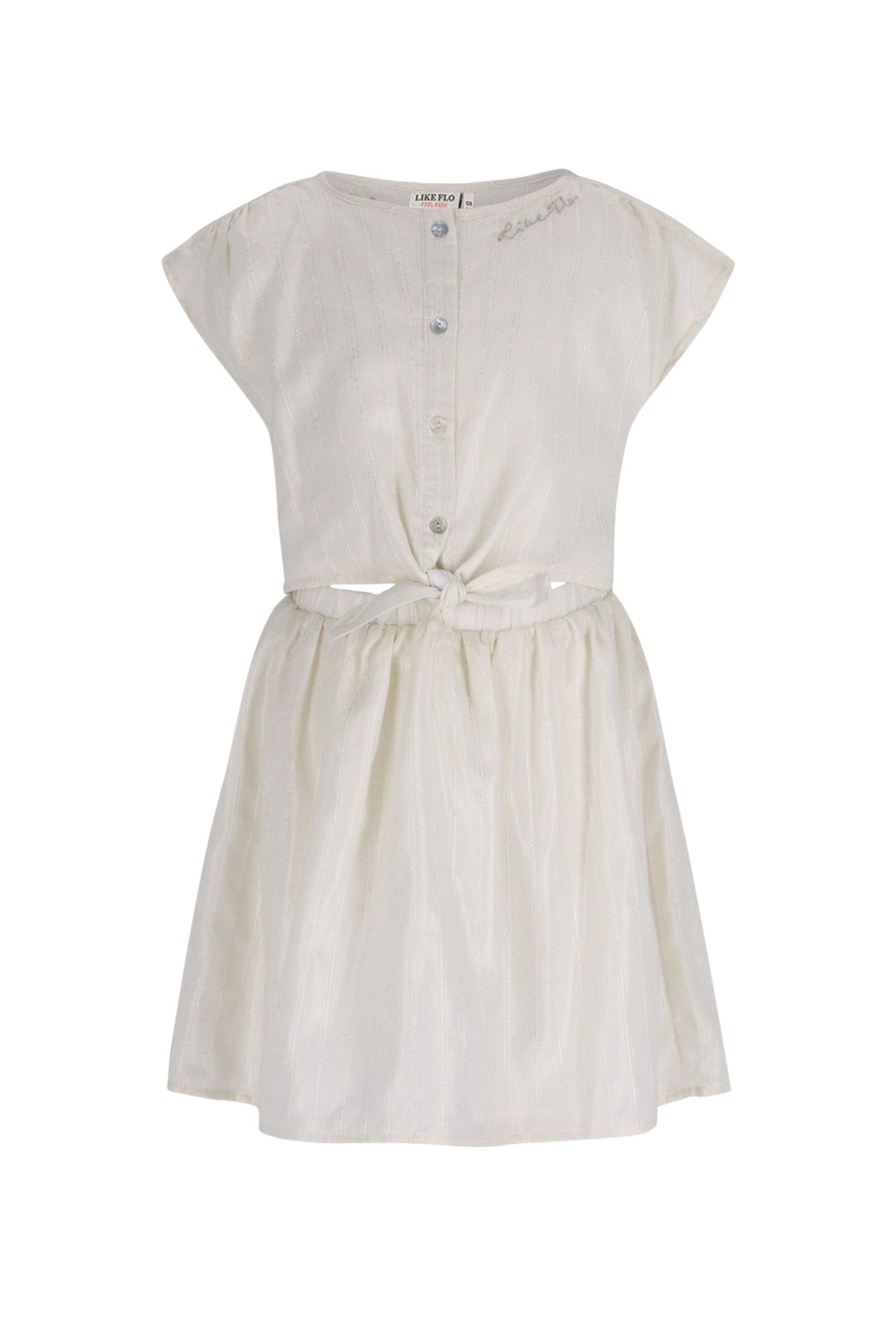 Maika Flo girls glitter dress with knot and button closure at front