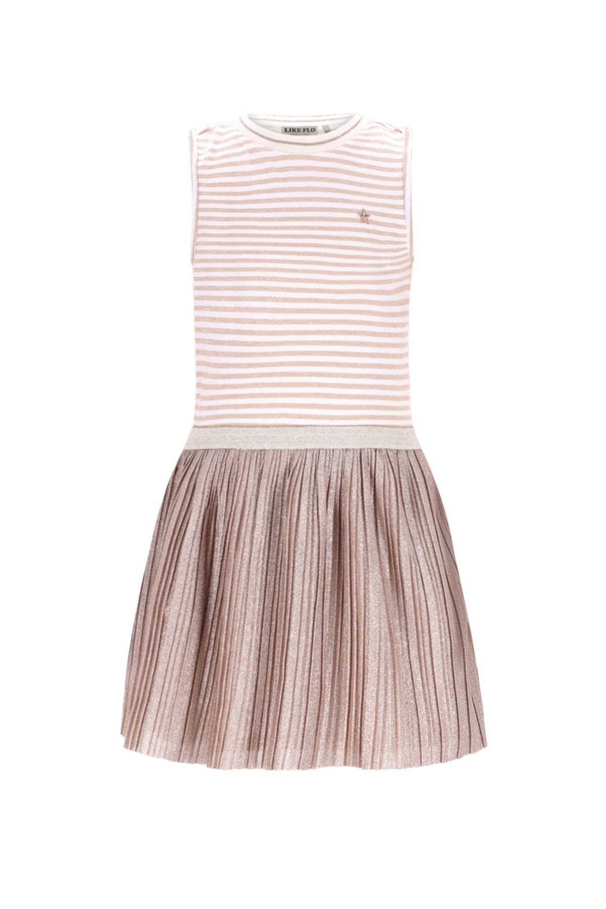 Minte Flo girls lurex stripe top with satin plisse skirt