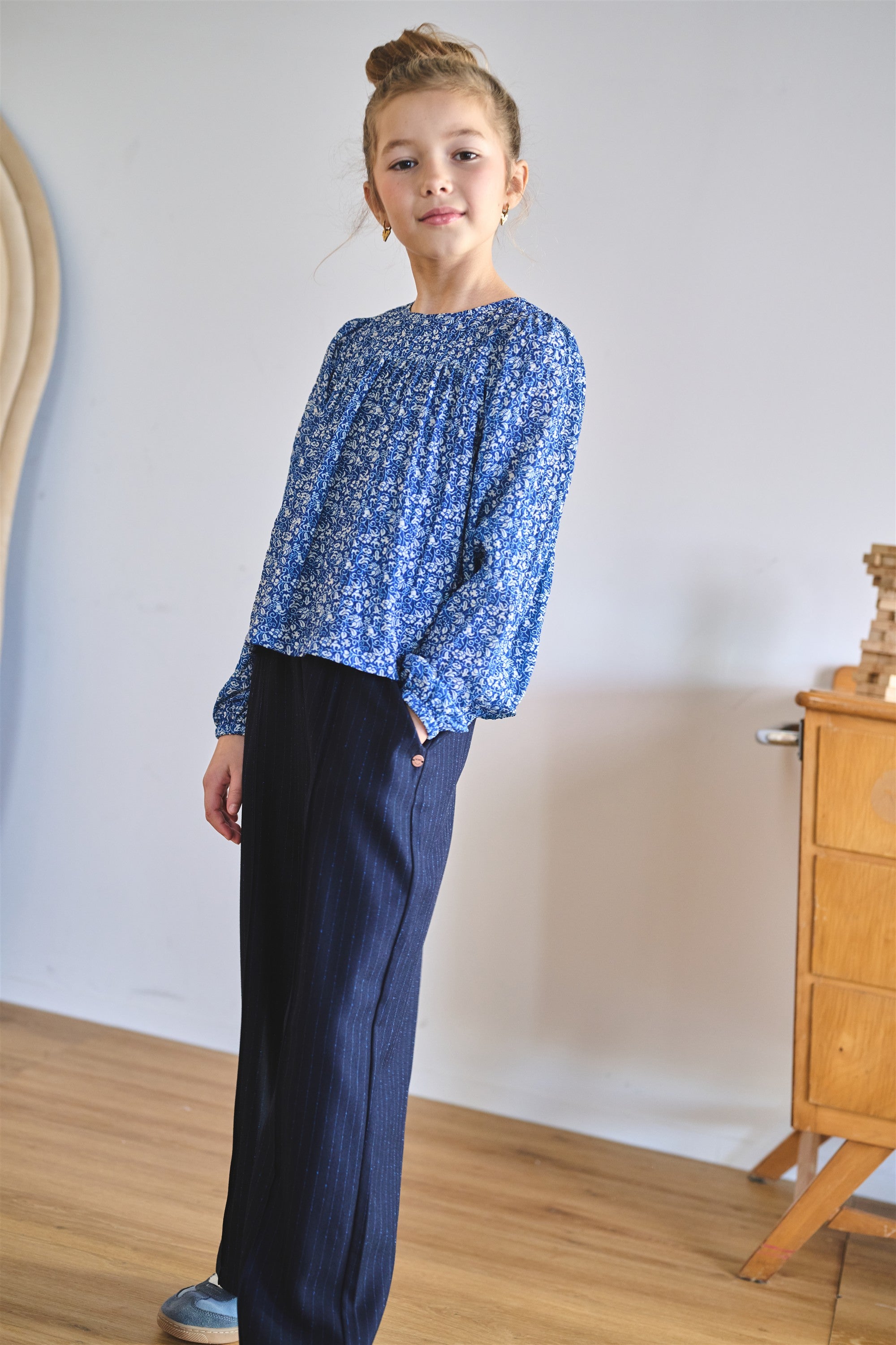 Sarah Pinstripe Pants with contrast waistband
