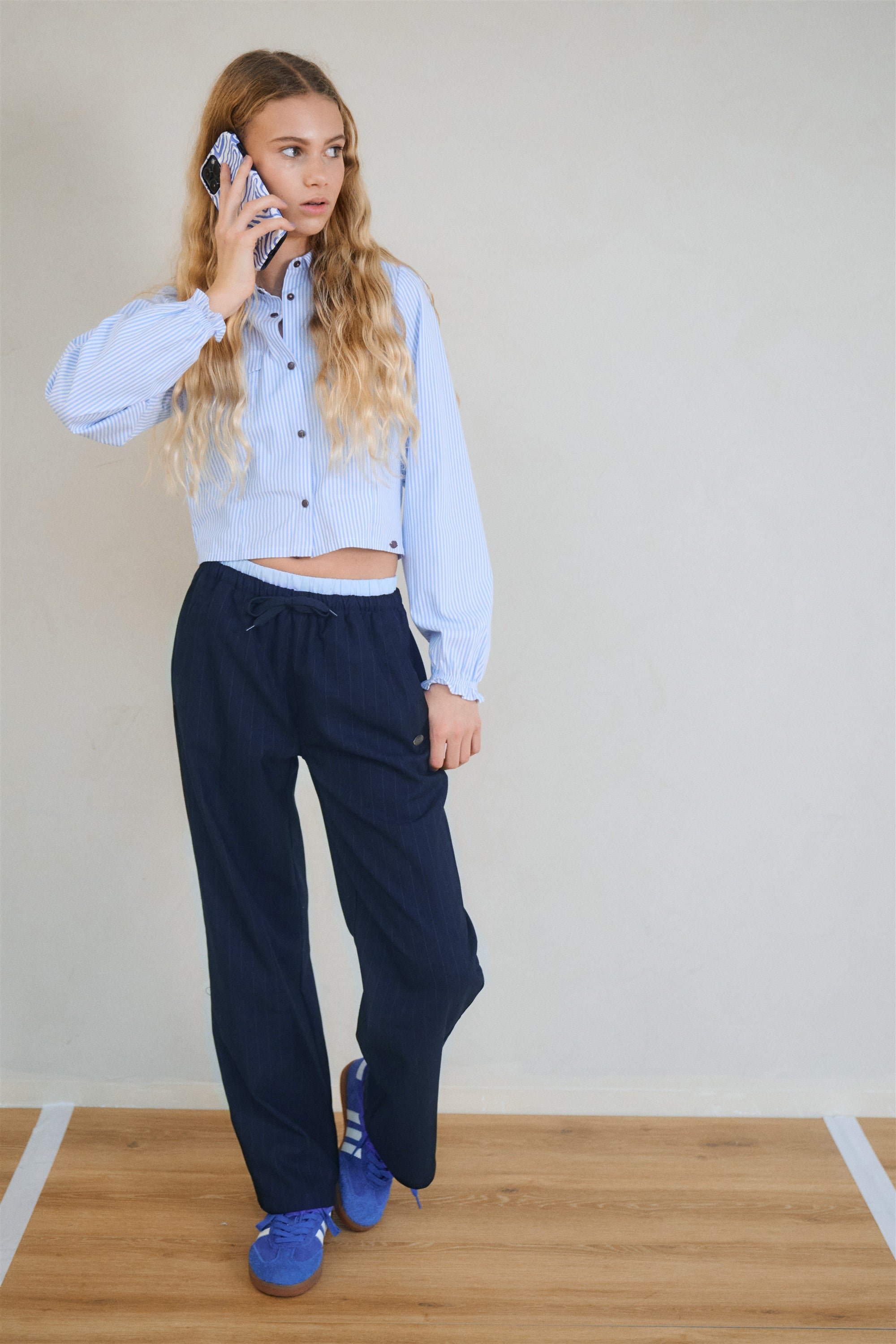 Sub Krijtstreep Broek DonkerBlauw