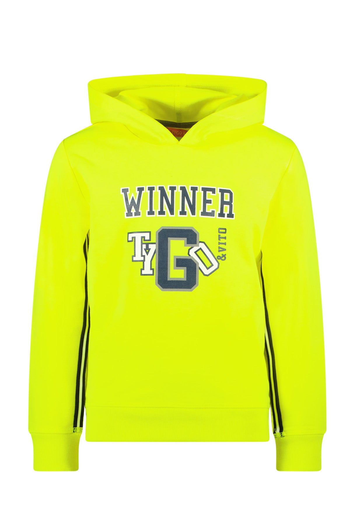 Sportieve neon gele hoodie met TYGO & vito print, jongens kleding