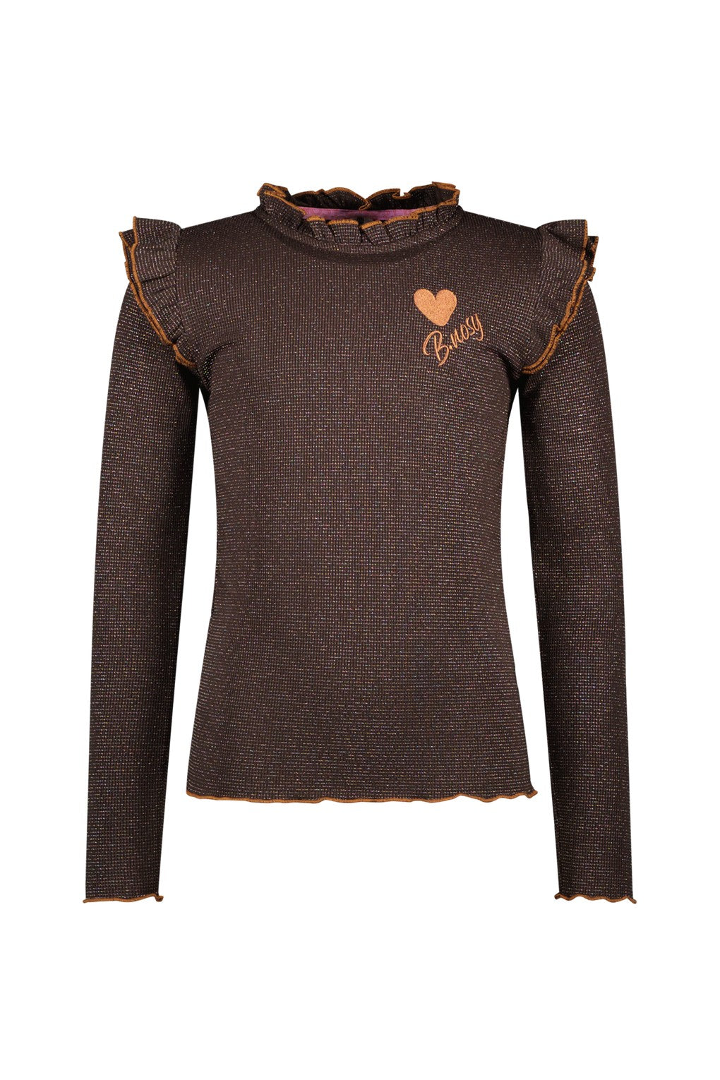 Tonya B.Nosy girls top wit ruffles donker bruin