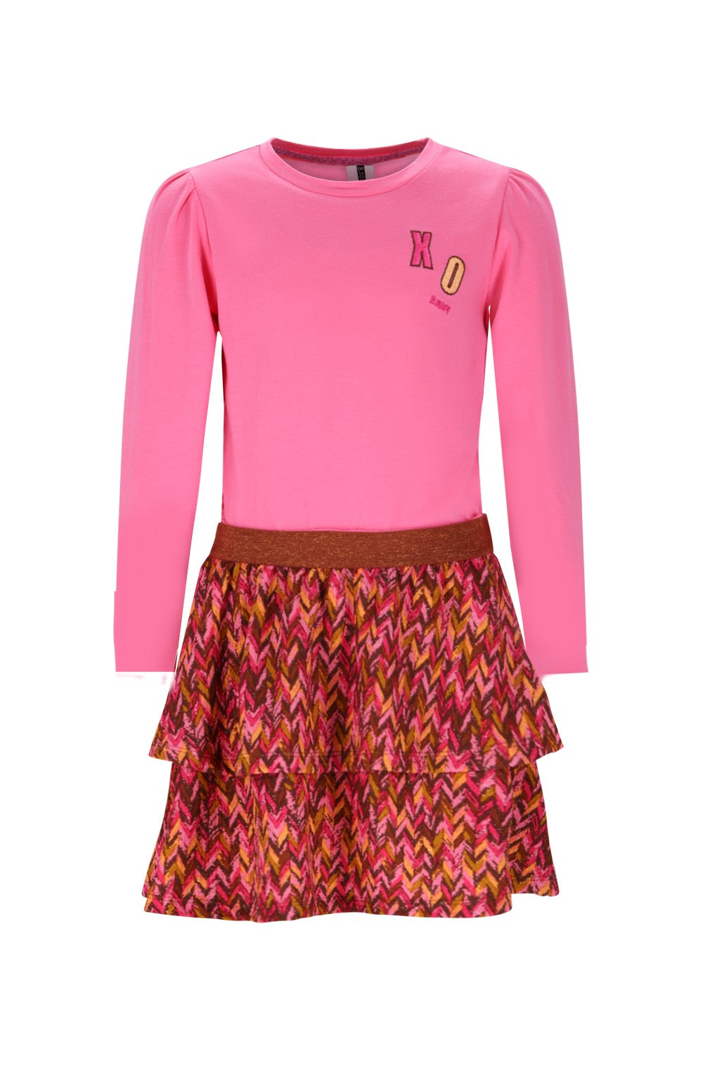 Daphne B.Nosy girls dress with 2-layer printed skirt