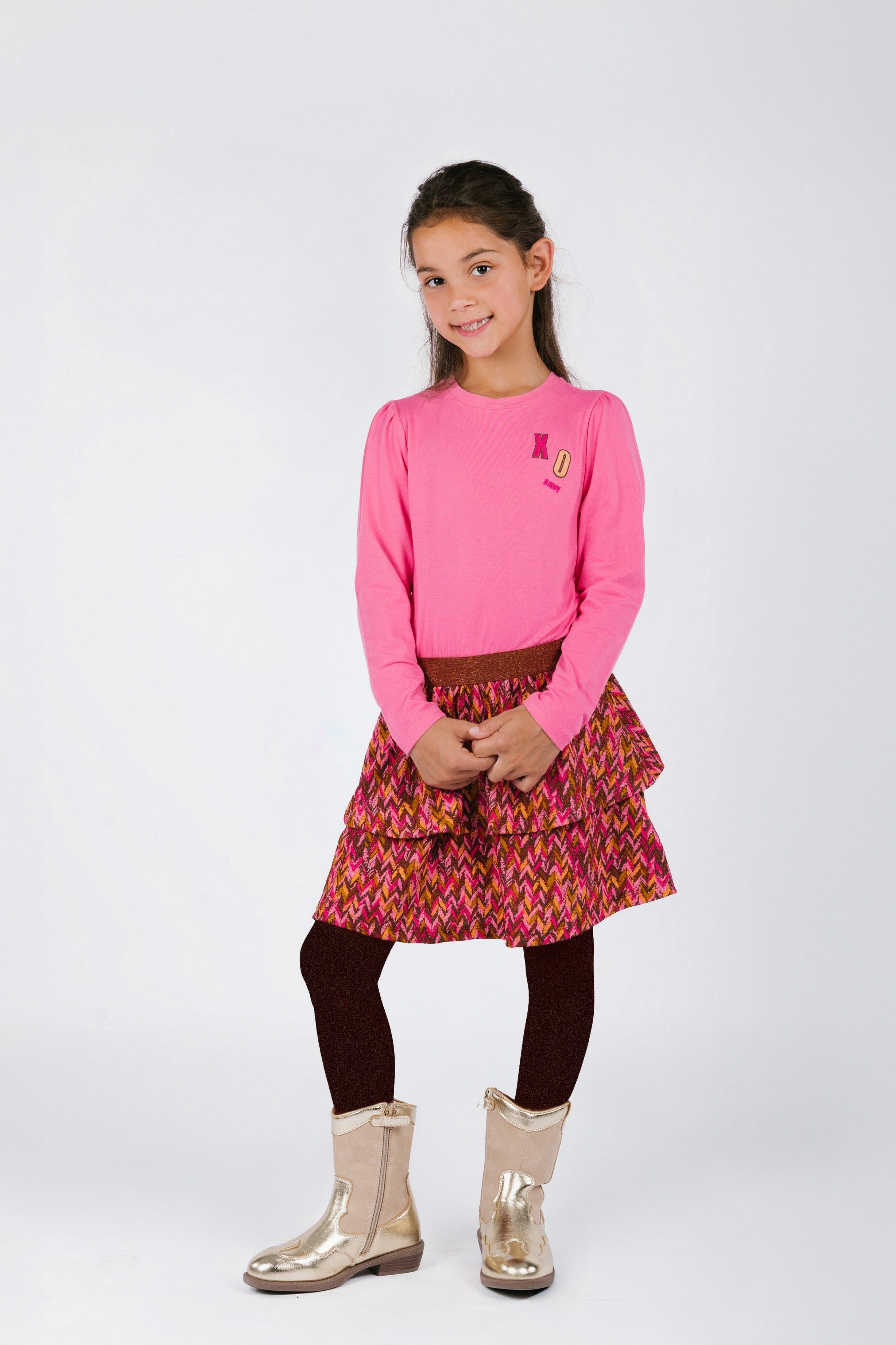 Daphne B.Nosy girls dress with 2-layer printed skirt