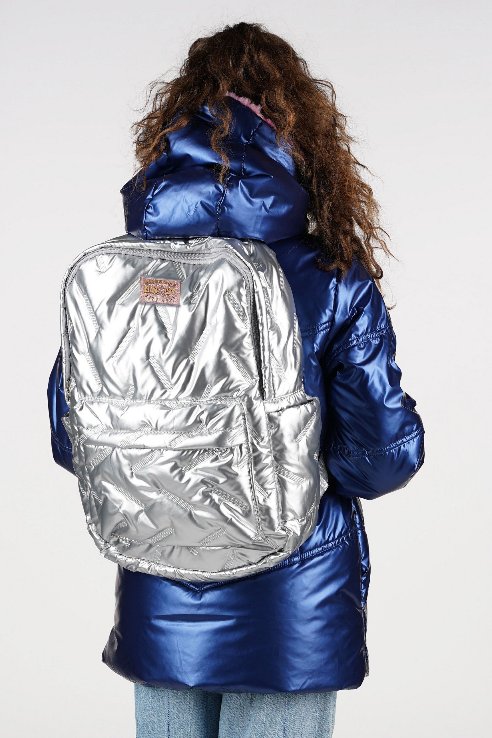 B.Nosy metallic Backpack Silver