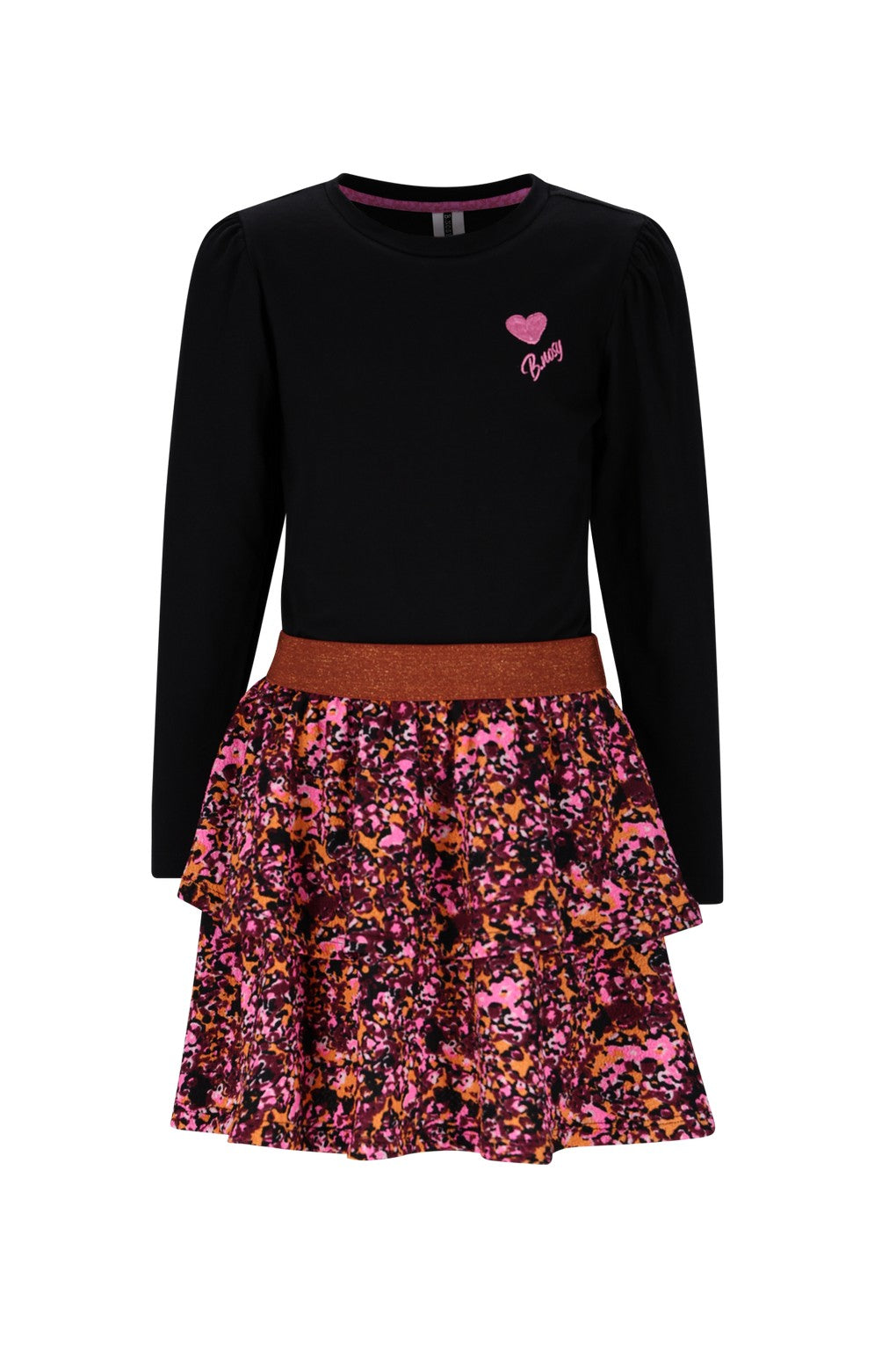 Daphne B.Nosy girls dress with 2-layer printed skirt