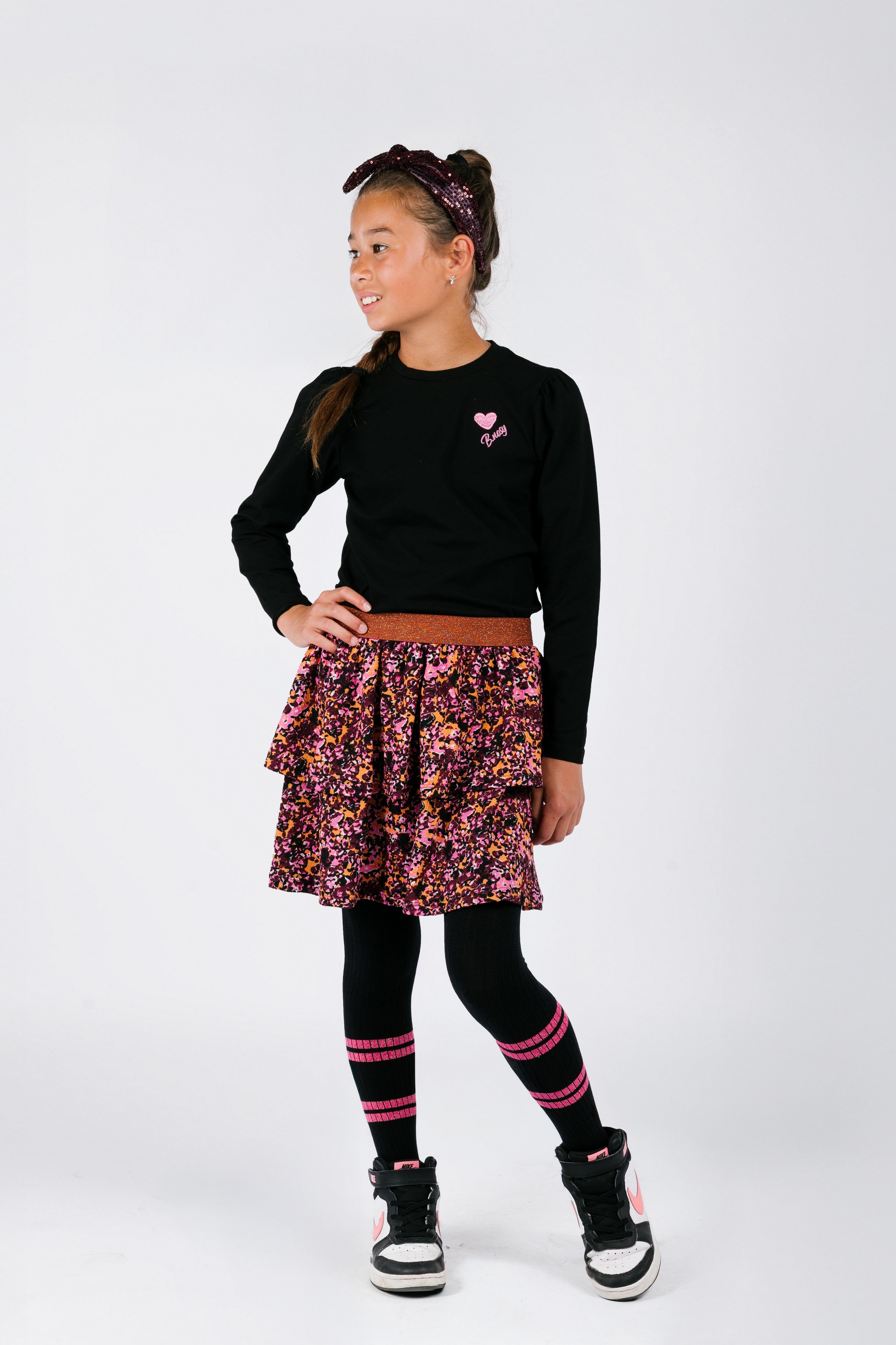 Daphne B.Nosy girls dress with 2-layer printed skirt