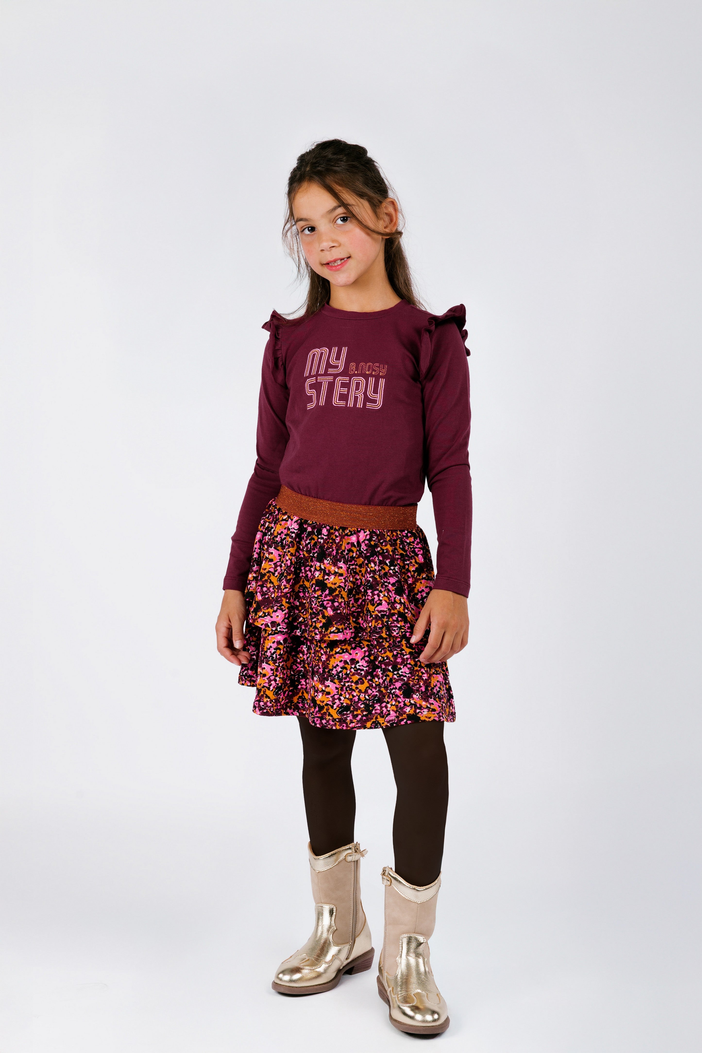 Daphne B.Nosy girls dress with 2-layer printed skirt